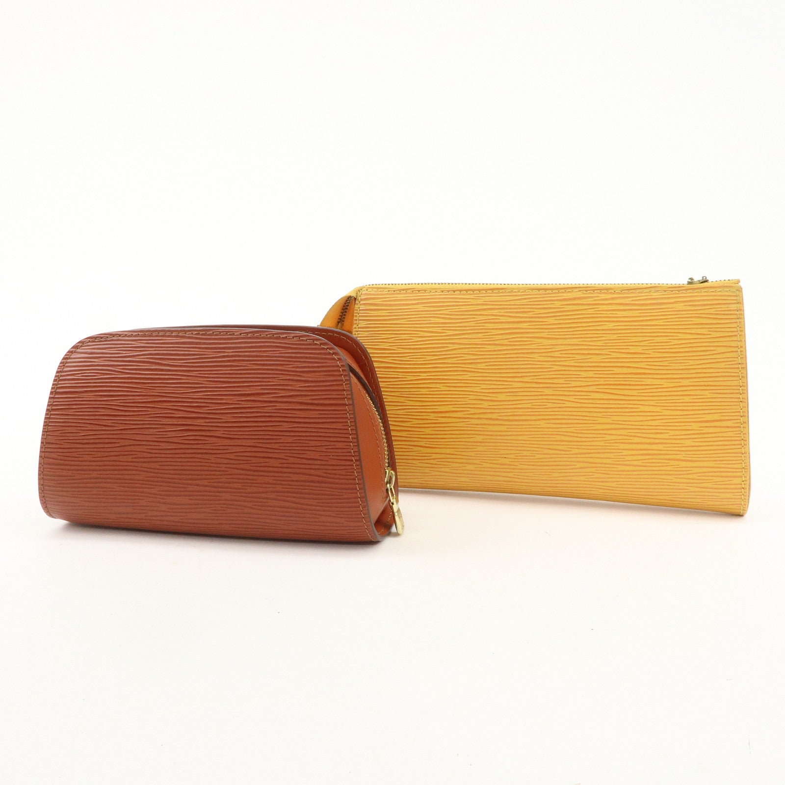 Louis Vuitton Set of 2 Epi Pouch Brown Yellow M52949 M48443 Used
