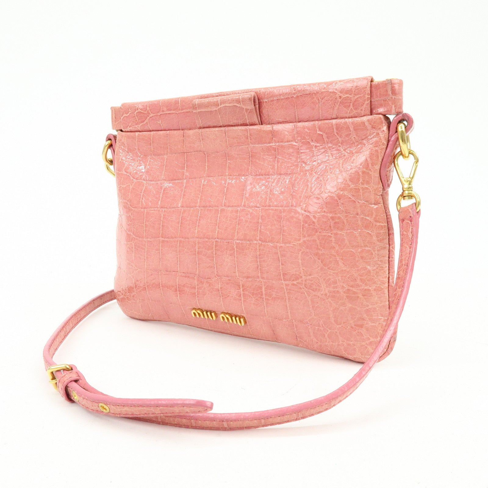 MIU MIU Embossed Leather Shoulder Bag Crossbody Bag Pink