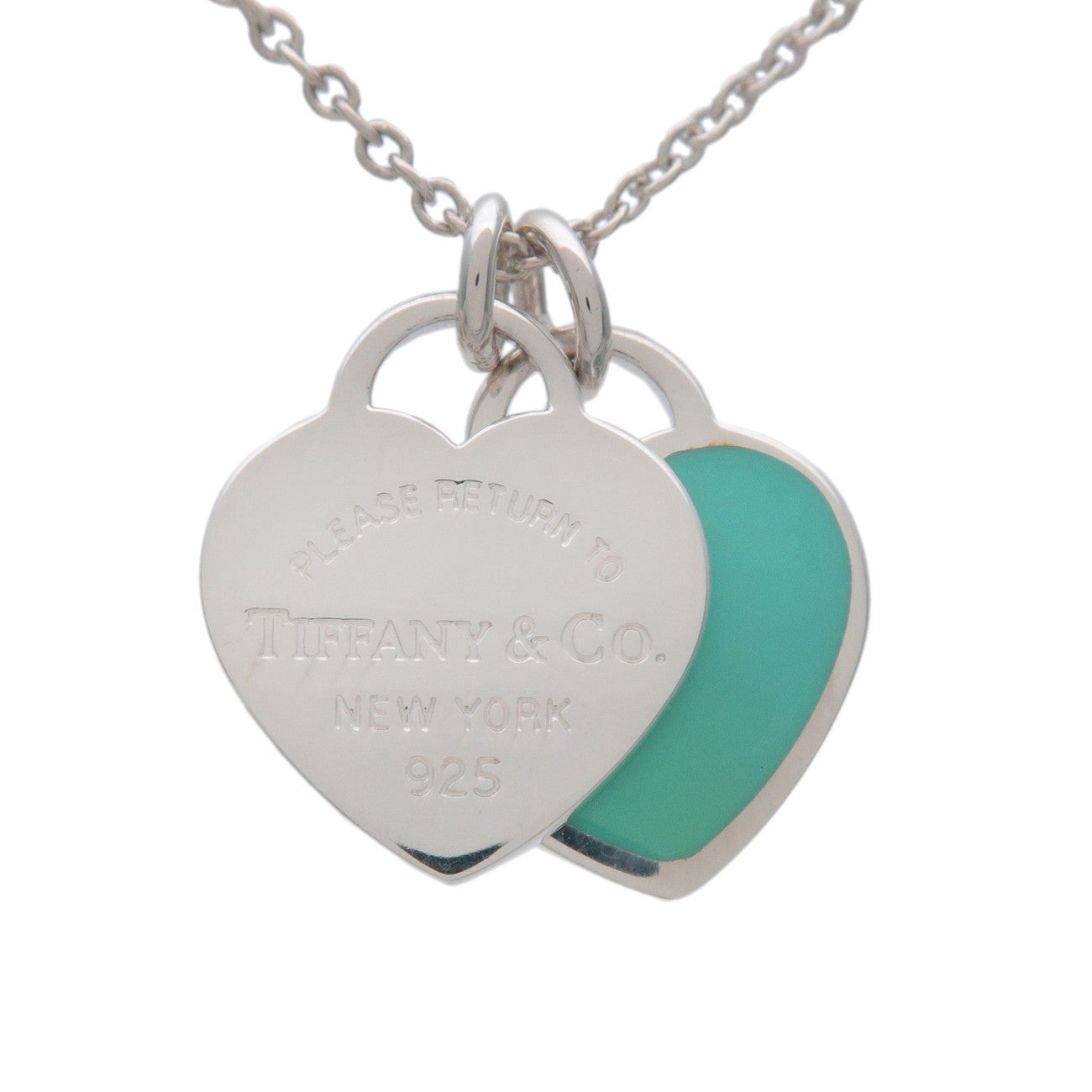Tiffany & Co Return to Tiffany Double Heart Tag Necklace SV925 Blue