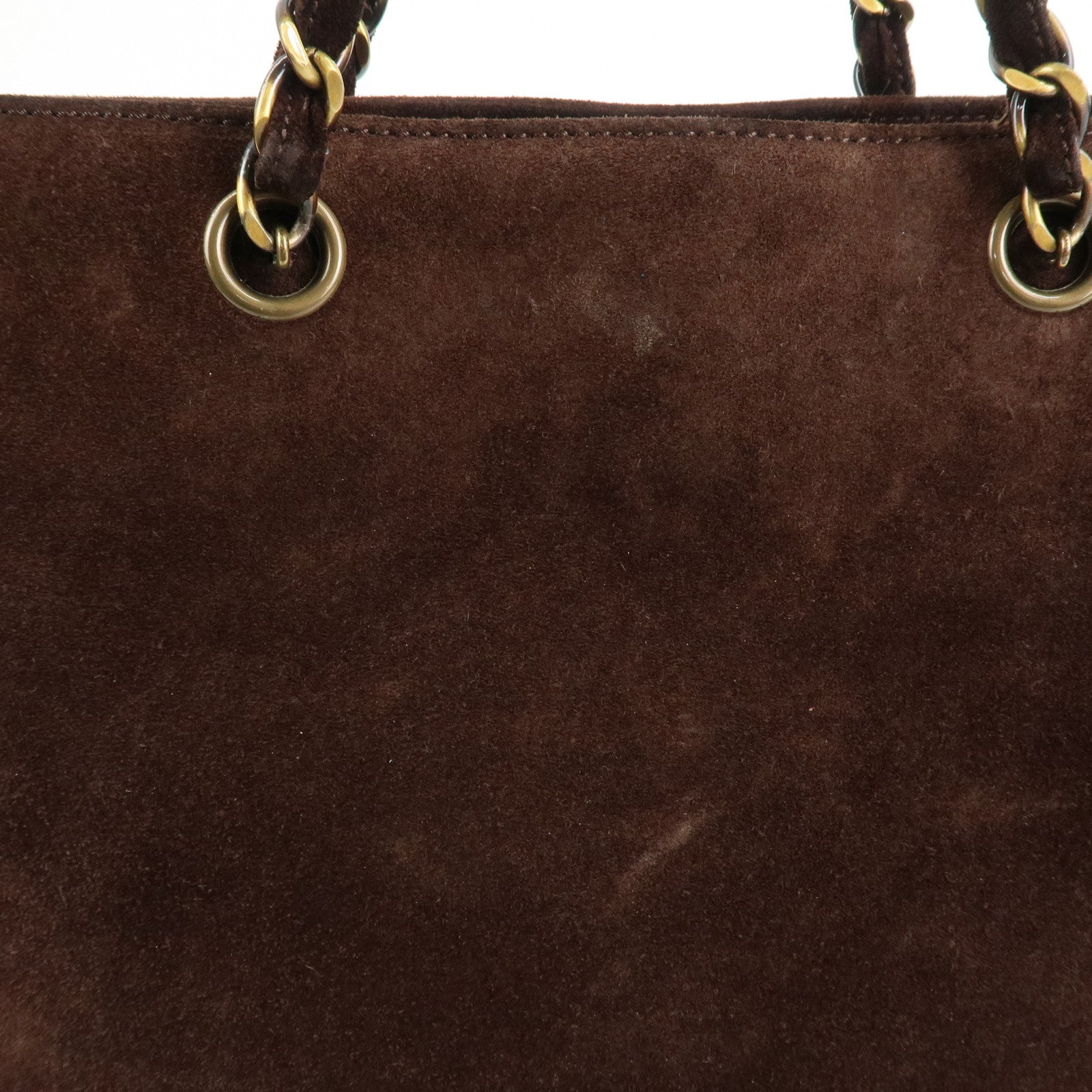 CHANEL Logo Suede Chain Tote Bag Shoulder Bag Brown