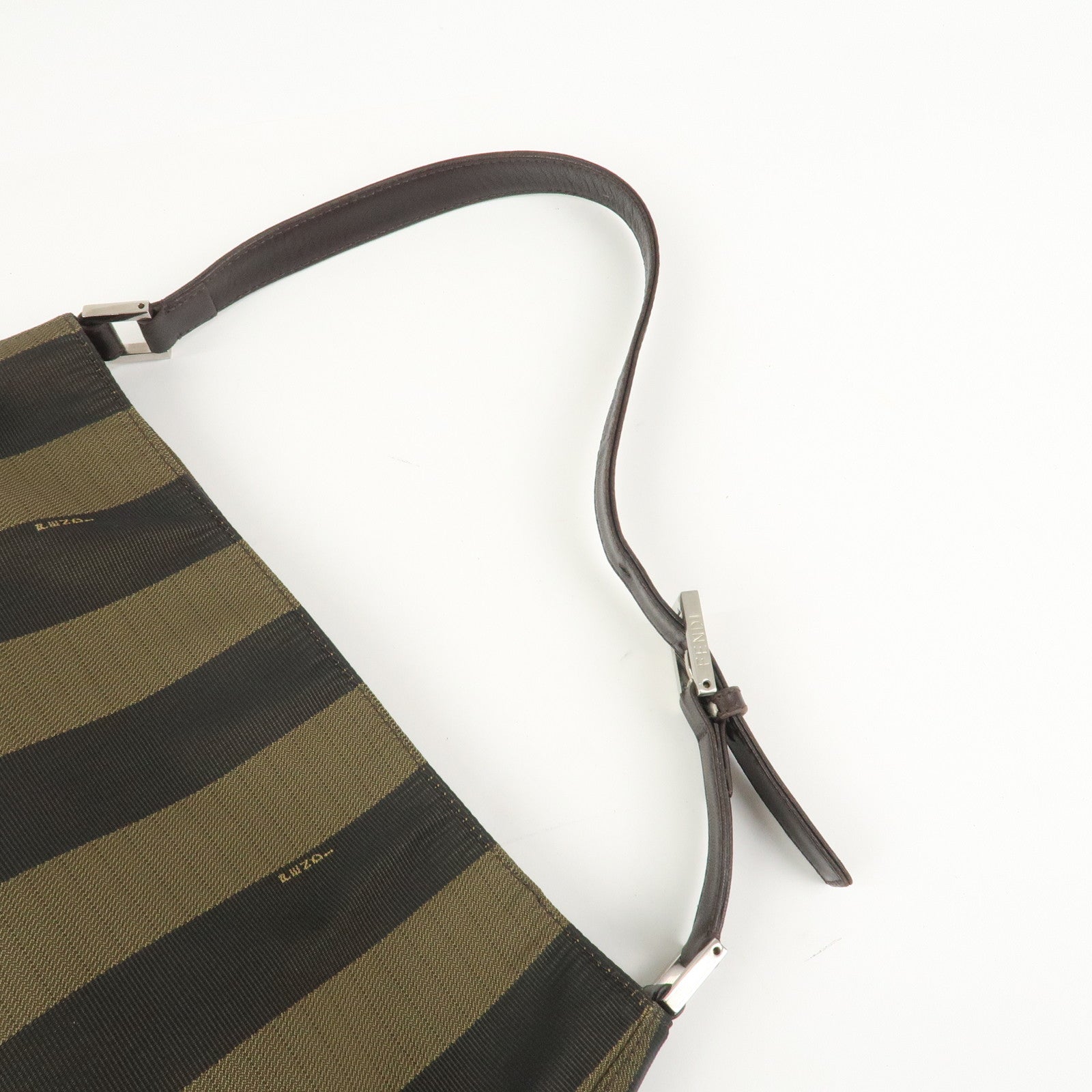 FENDI Pequin Logo Canvas Leather Shoulder Bag Hand Bag Brown 26652