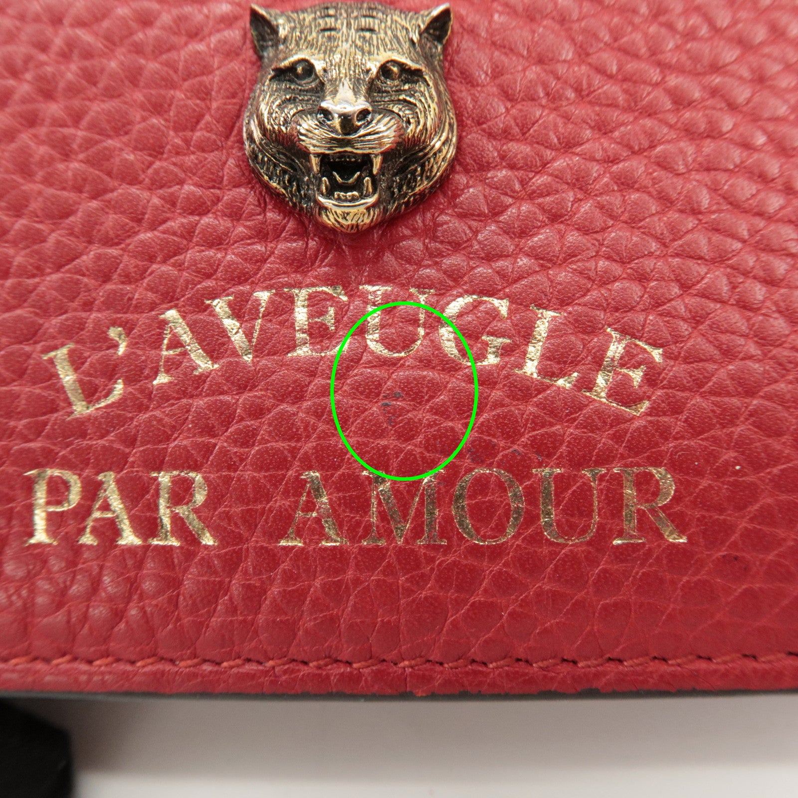 GUCCI Animalier Leather Bi-fold Compact Wallet Red 453169 Used