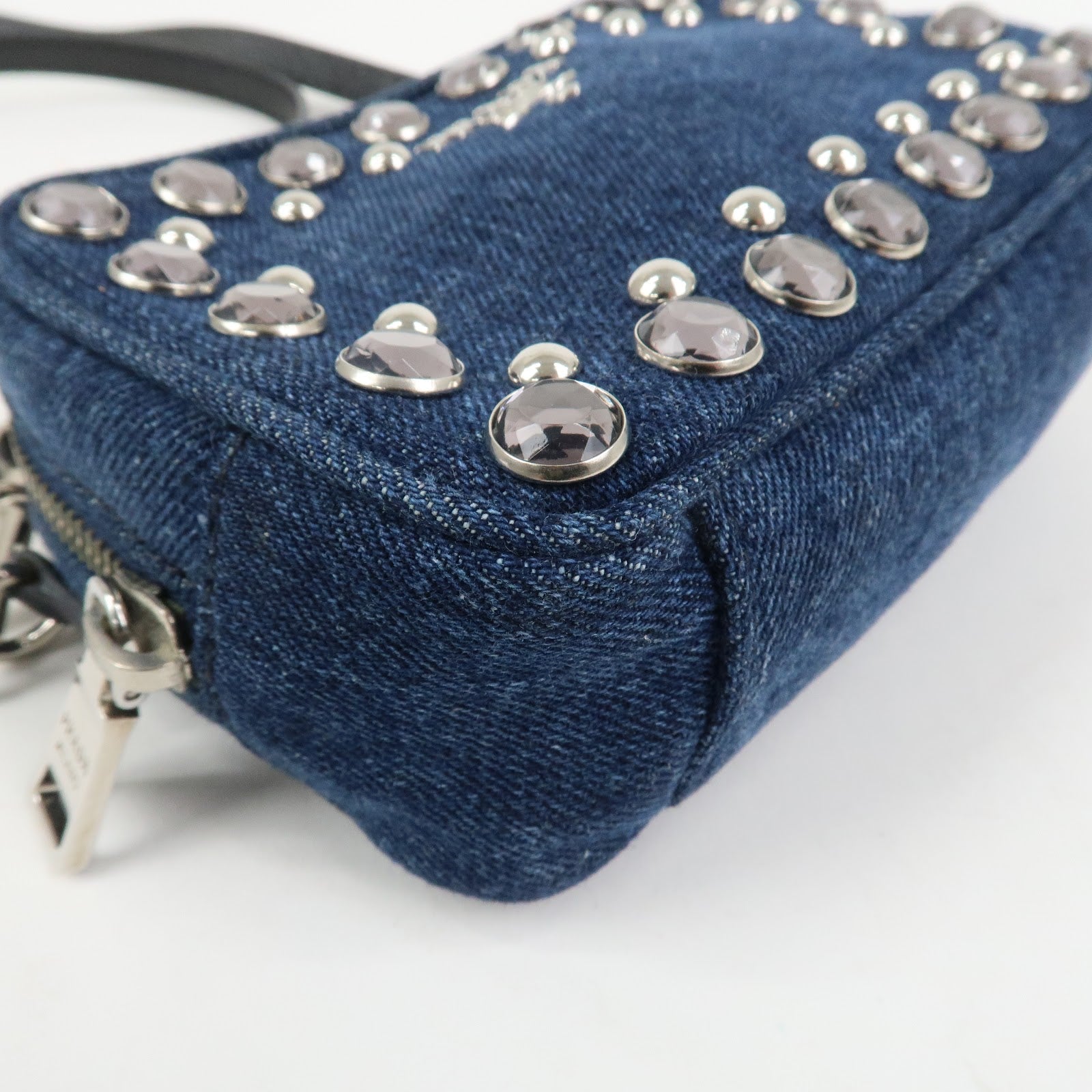 PRADA Logo Denim Leather Mini Shoulder Bag Camera Bag 1N1674