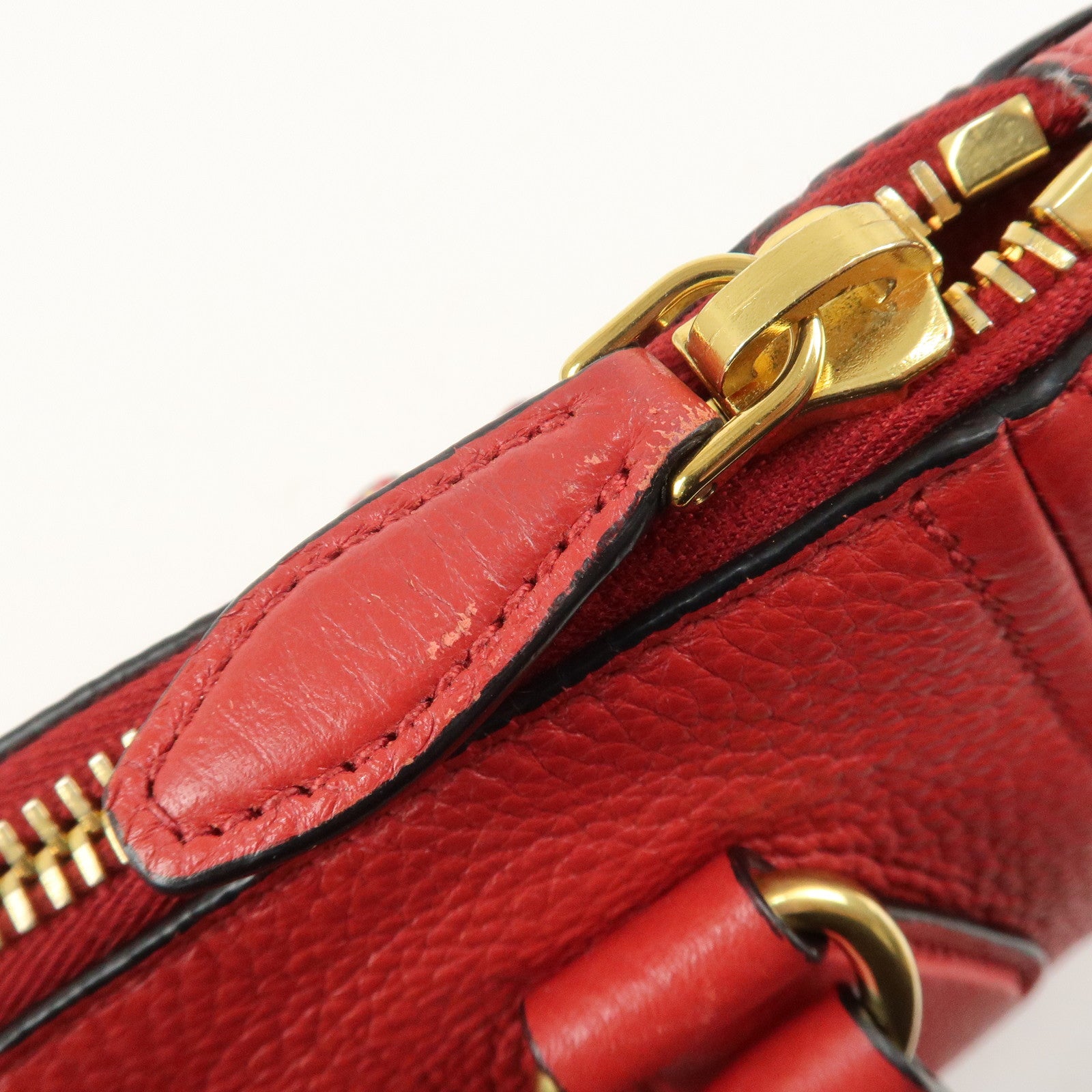 PRADA Logo Leather 2Way Bag Hand Bag Shoulder Bag Red 1BC032