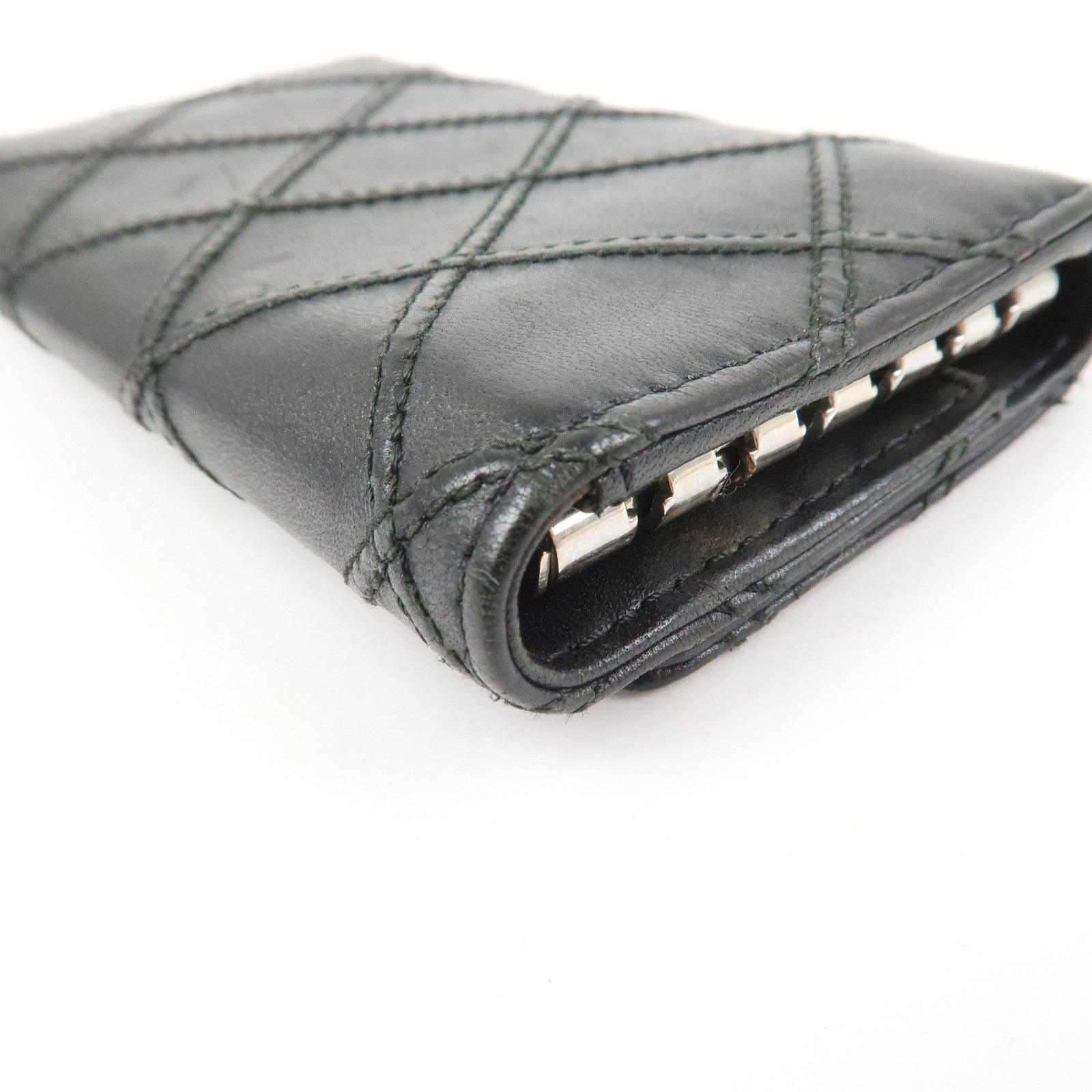 CHANEL Bicolore COCO Mark Lamb Skin 6 Rings Key Case Black