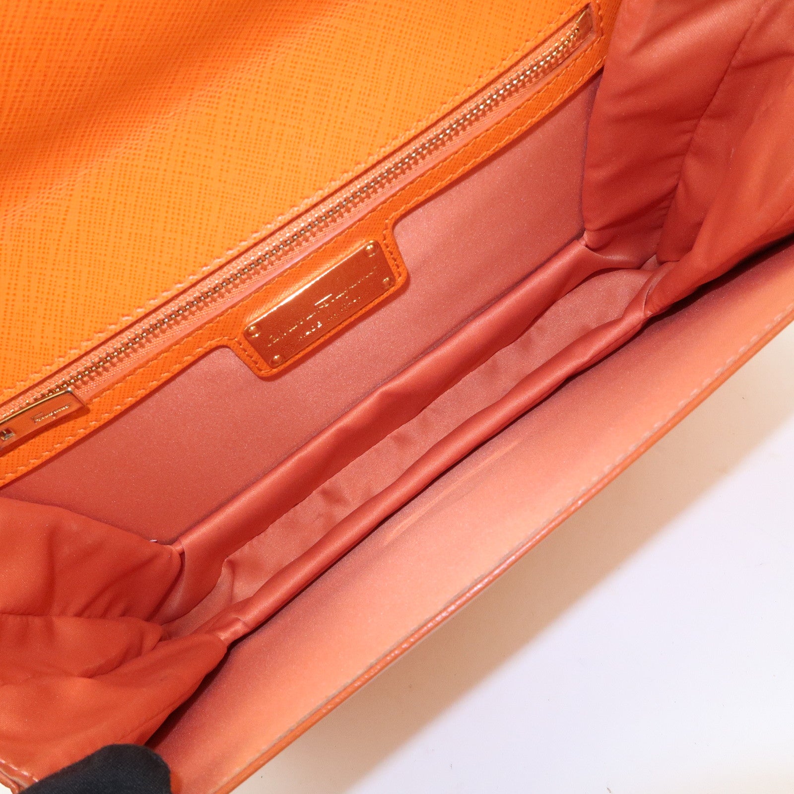 Ferragamo Vara Ribbon Leather Chain Shoulder Bag Hand Bag Orange