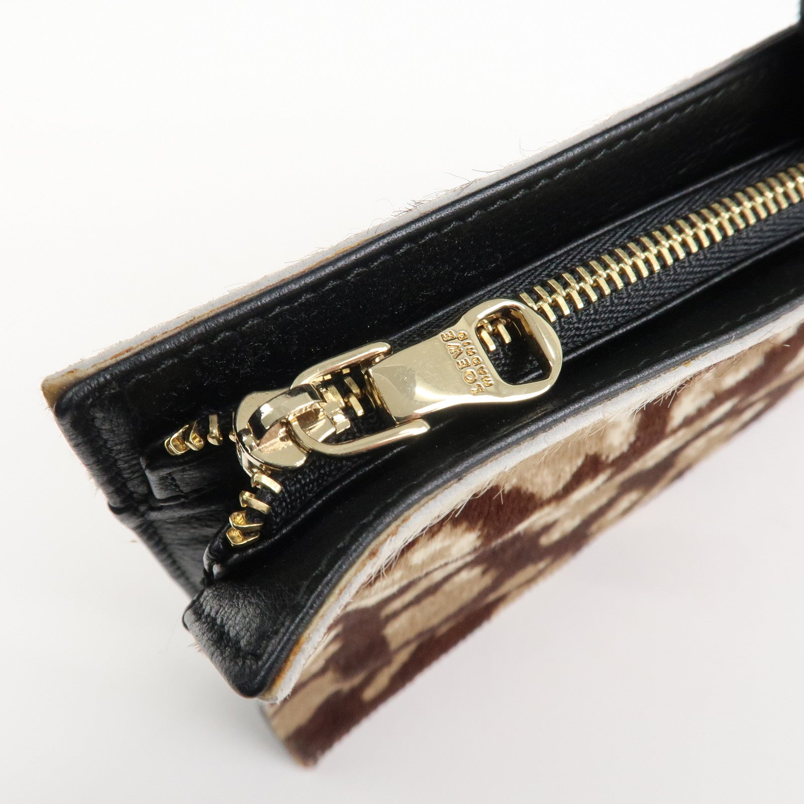 LOEWE Unborn Calf Leather Clutch Bag Pouch Brown Used