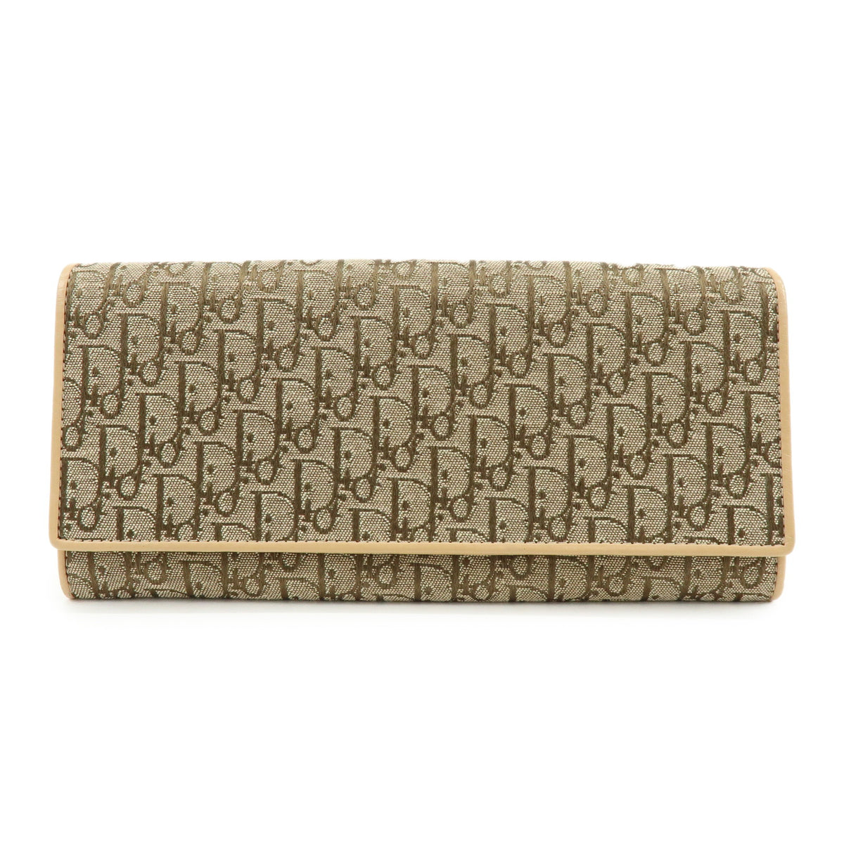 Christian Dior Trotter Jaquard Canvas Leather Long Wallet Brown