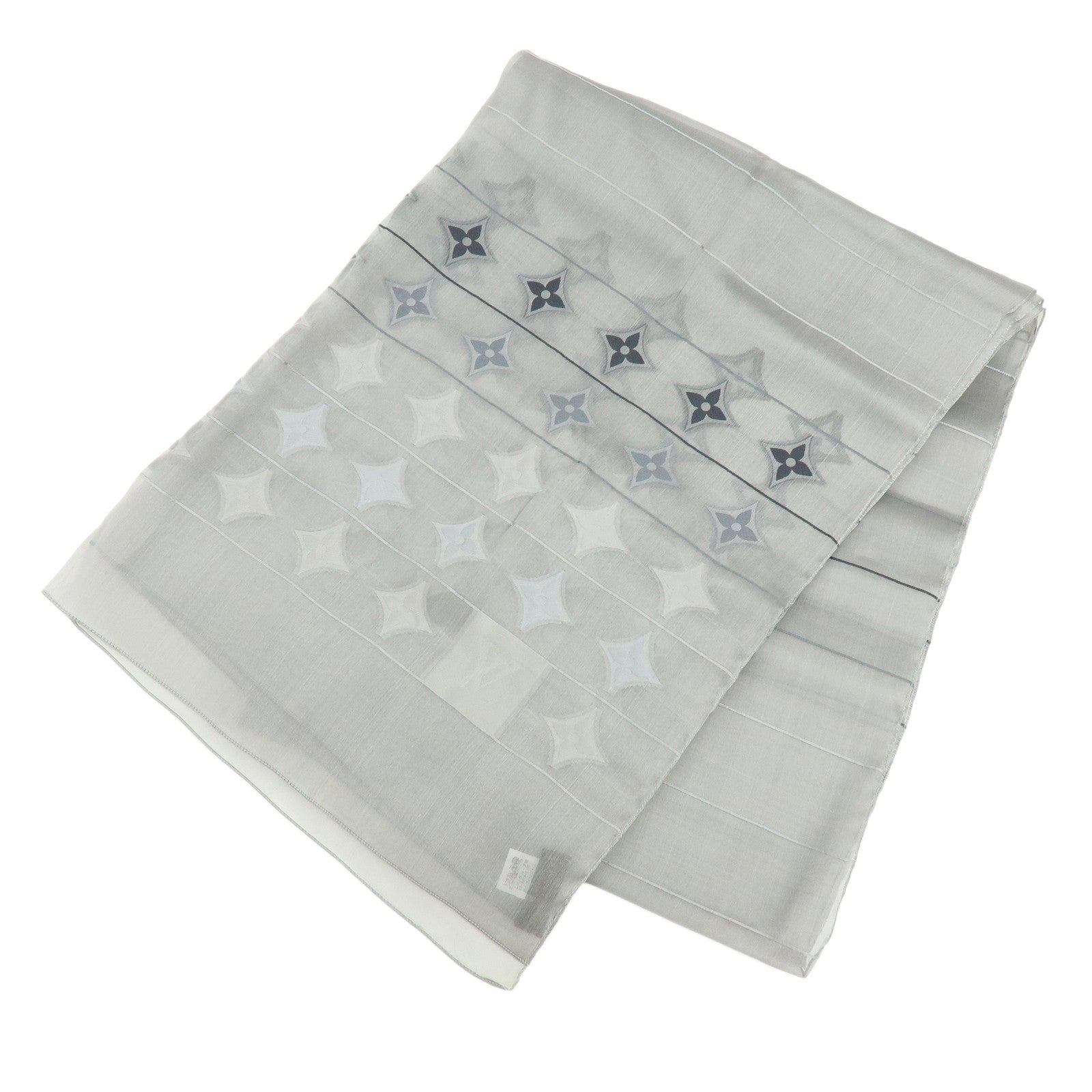 Louis Vuitton LV Logo Silk 100% Scarf Shawl Gray Silver