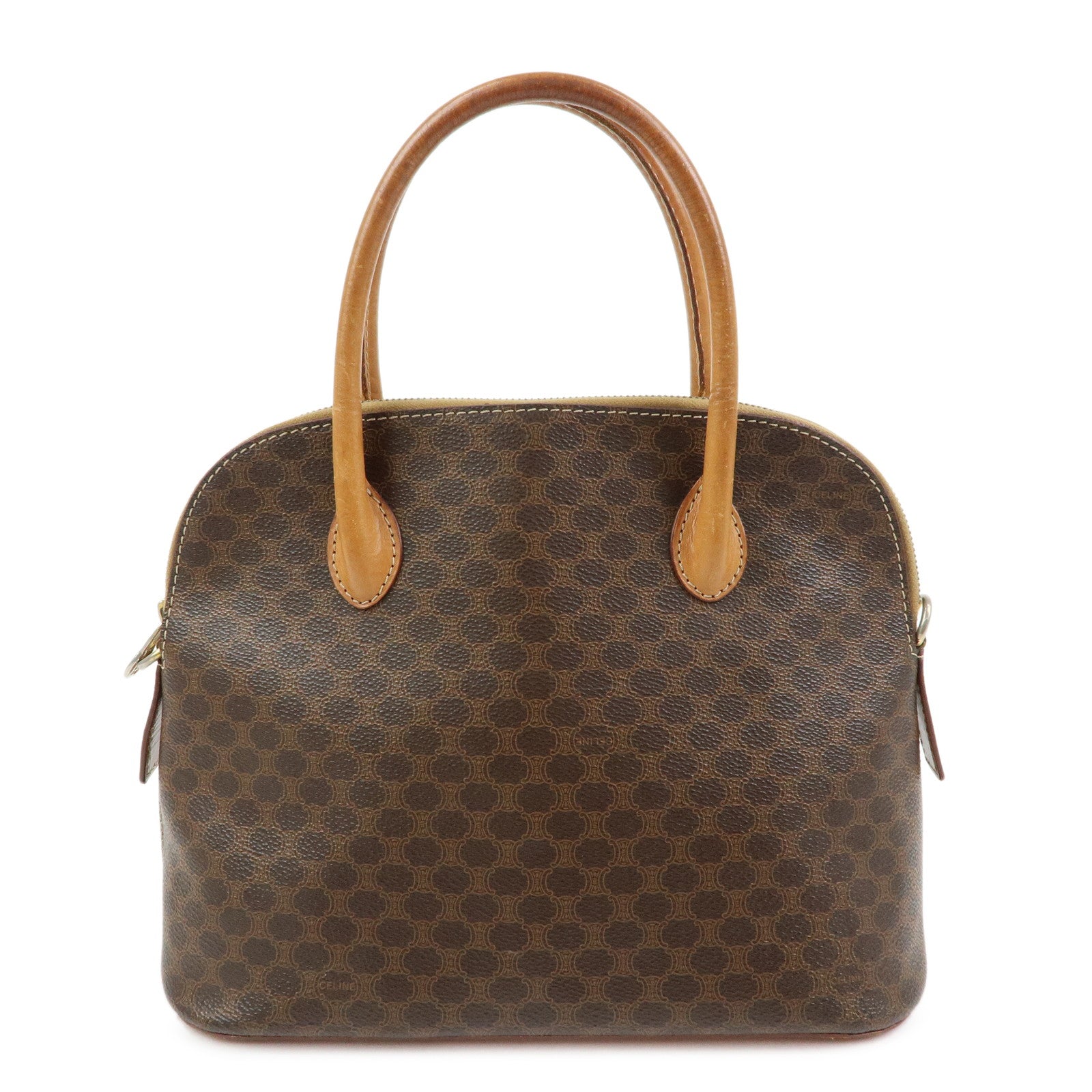 CELINE Macadam PVC Leather 2Way Bag Hand Bag Dome Bag Brown