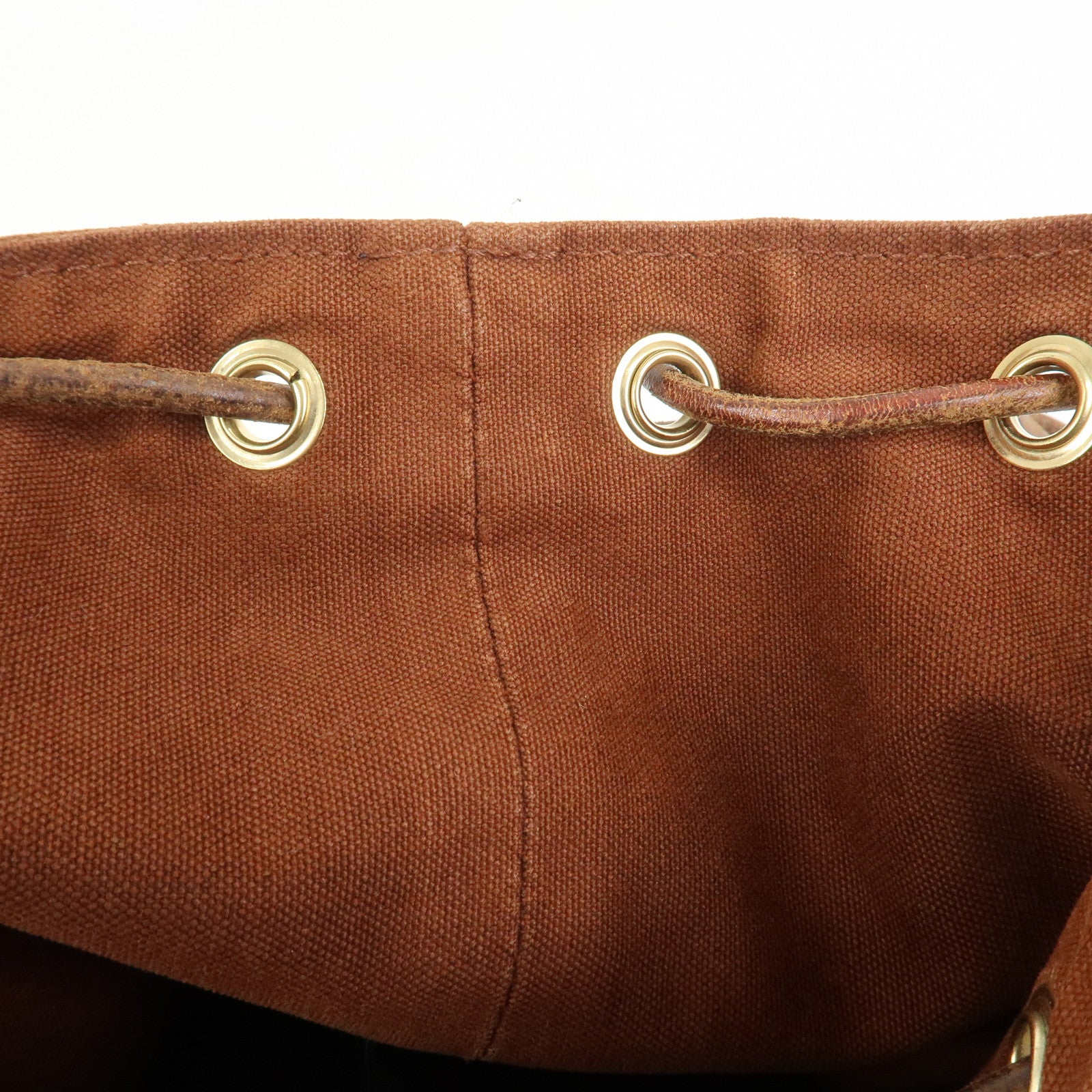 HERMES Canvas Leather Porochon Mimil PM Drawstring Backpack Brown