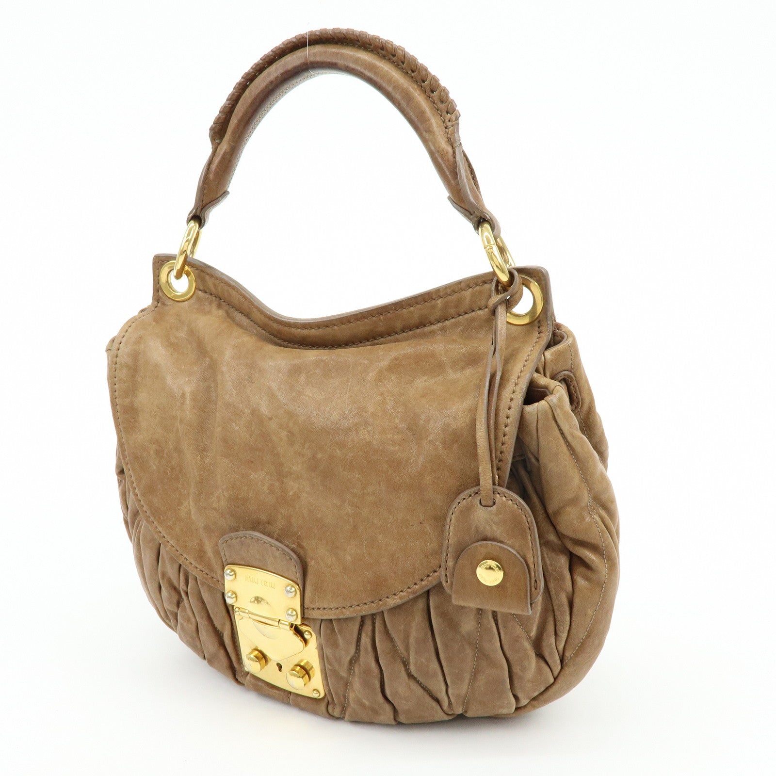 MIU MIU Matelasse Leather 2Way Bag Hand Bag Shoulder Bag Brown