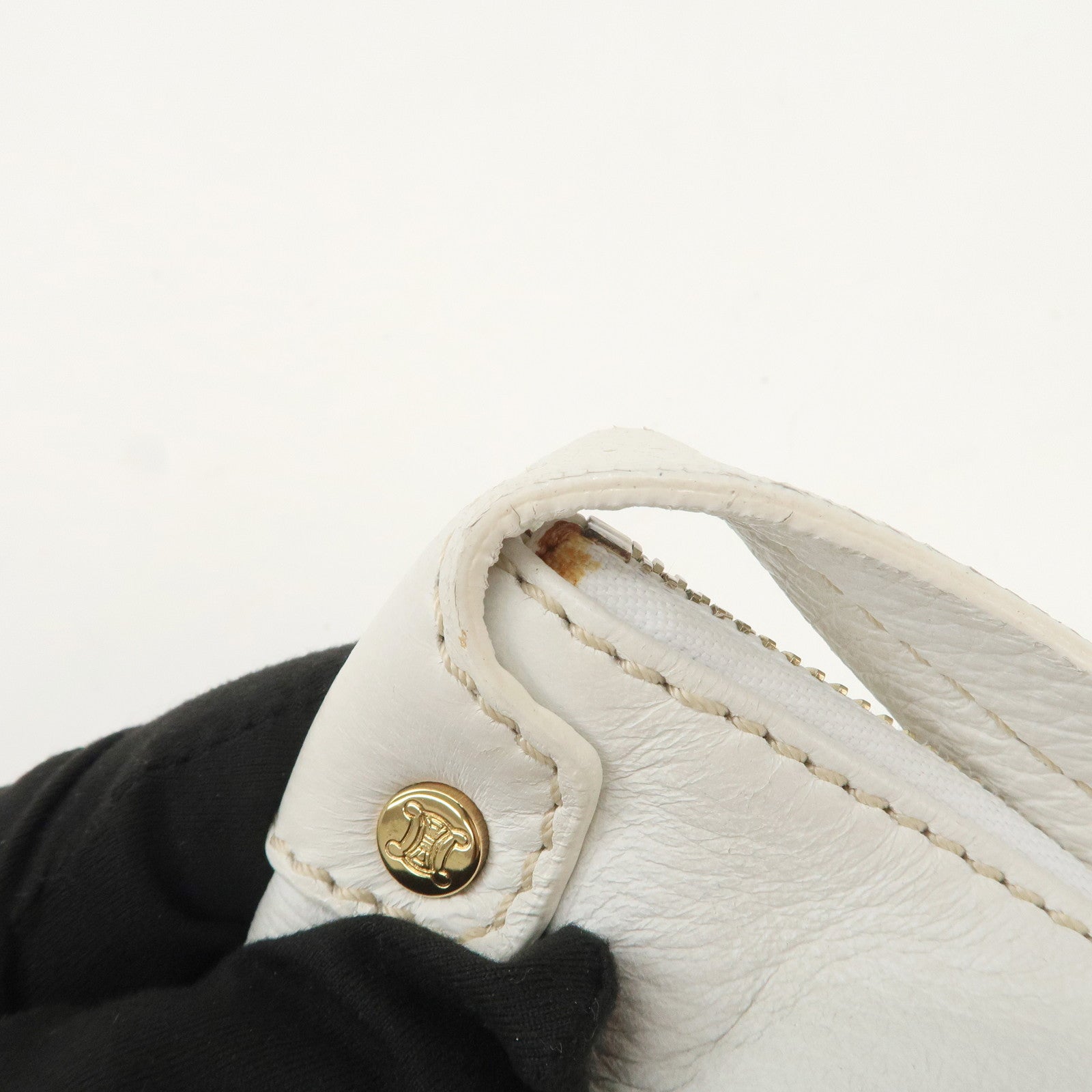 CELINE Macadam Logo Leather Shoulder Bag Hand Bag White