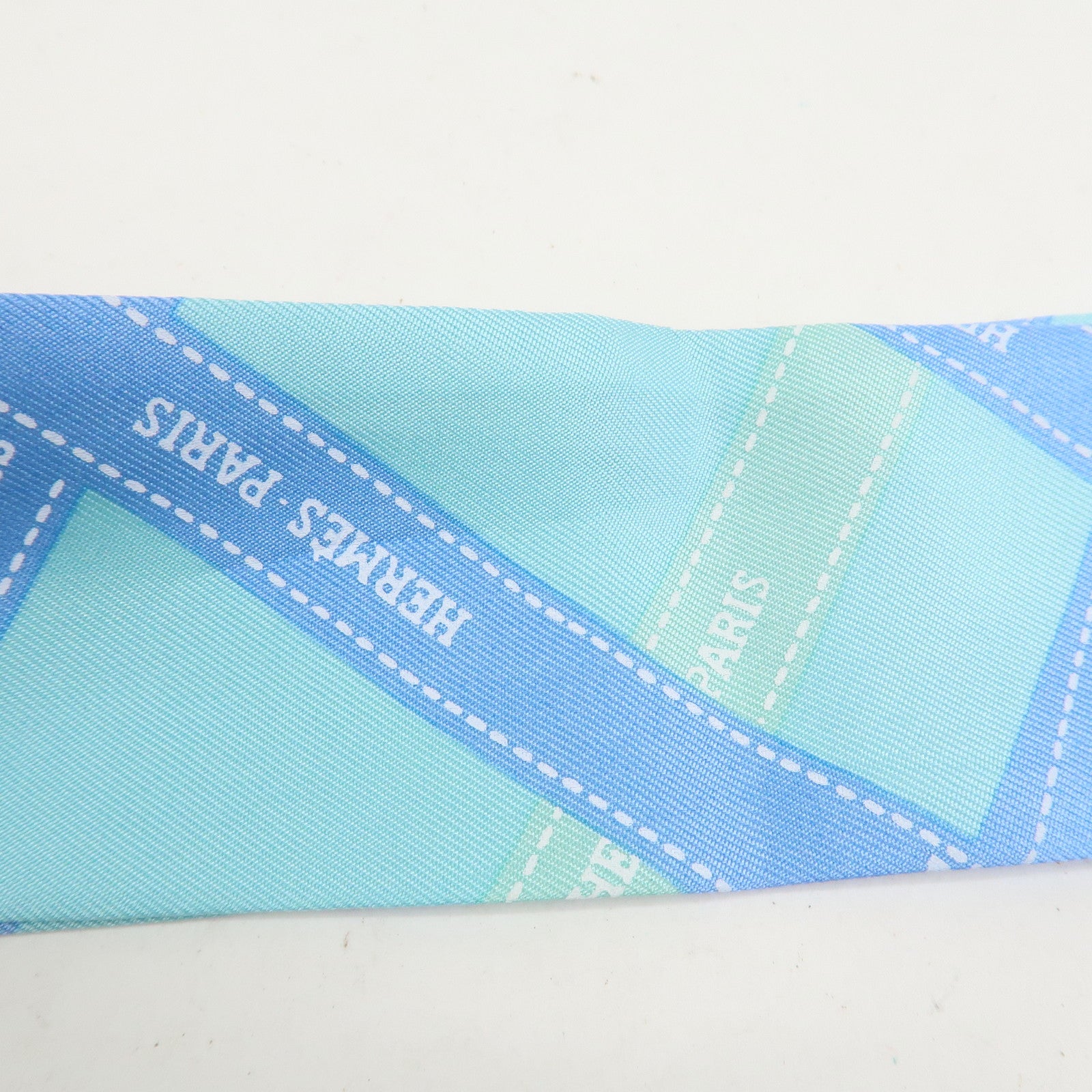 HERMES Twilly Silk 100% Scarf Bolduc Pattern Light Blue