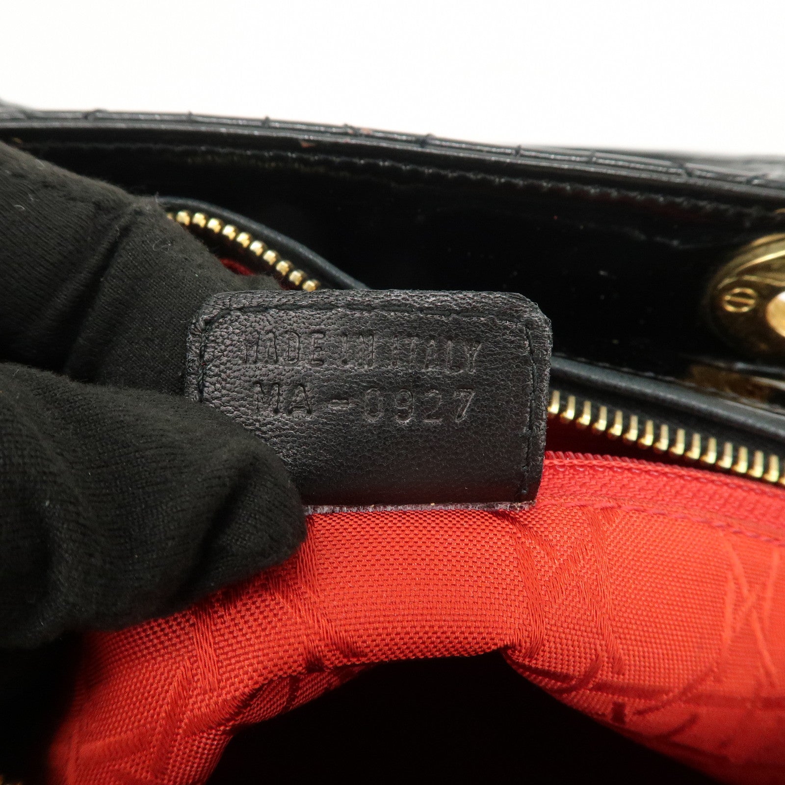 Christian Dior Lady Dior Cannage Patent Leather 2Way Hand Bag Black