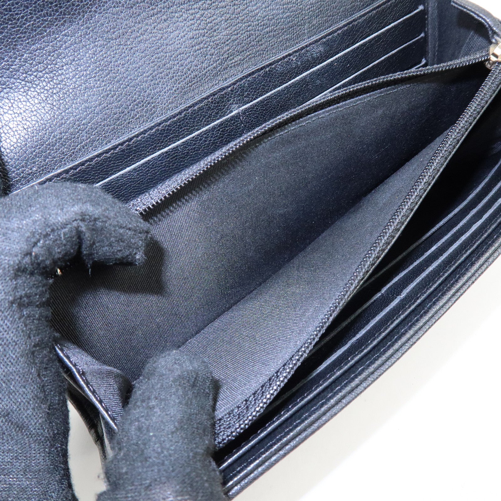 CHANEL COCO Mark Leather Flap Bi-Fold Long Wallet Black