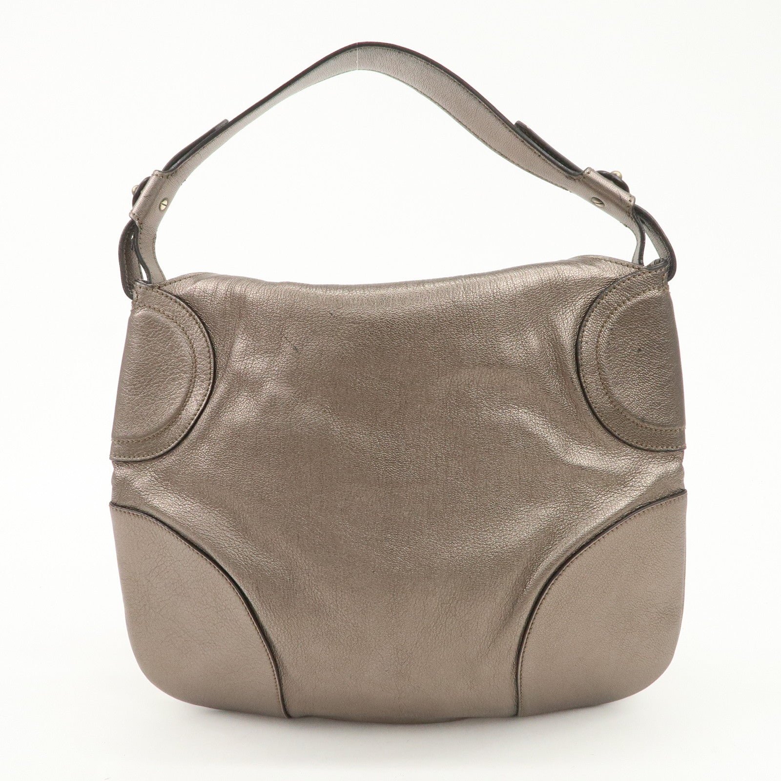 Ferragamo Gancini Leather Shoulder Bag Hand Bag Metallic Gray