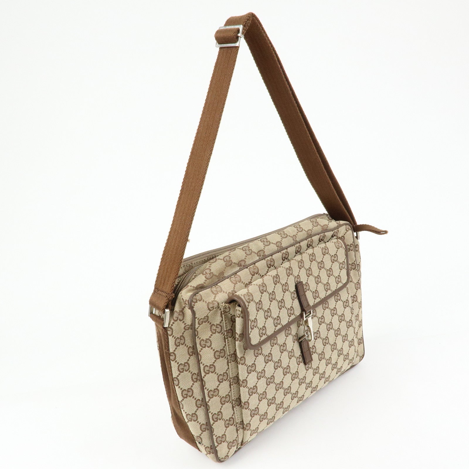 GUCCI GG Canvas Leather Shoulder Crossbody Bag Beige Brown 90474