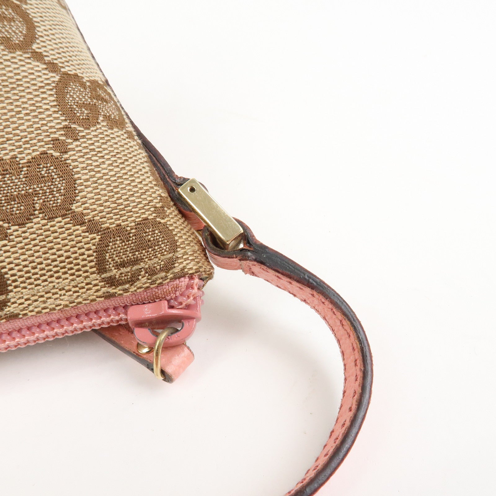 GUCCI Boat Bag GG Monogram Canvas Leather Hand Bag Beige Pink 07198