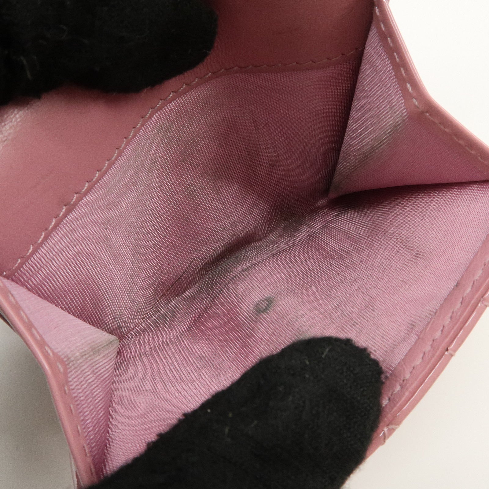 Christian Dior Lady Dior Cannage Patent Leather Tri-fold Wallet Pink Used