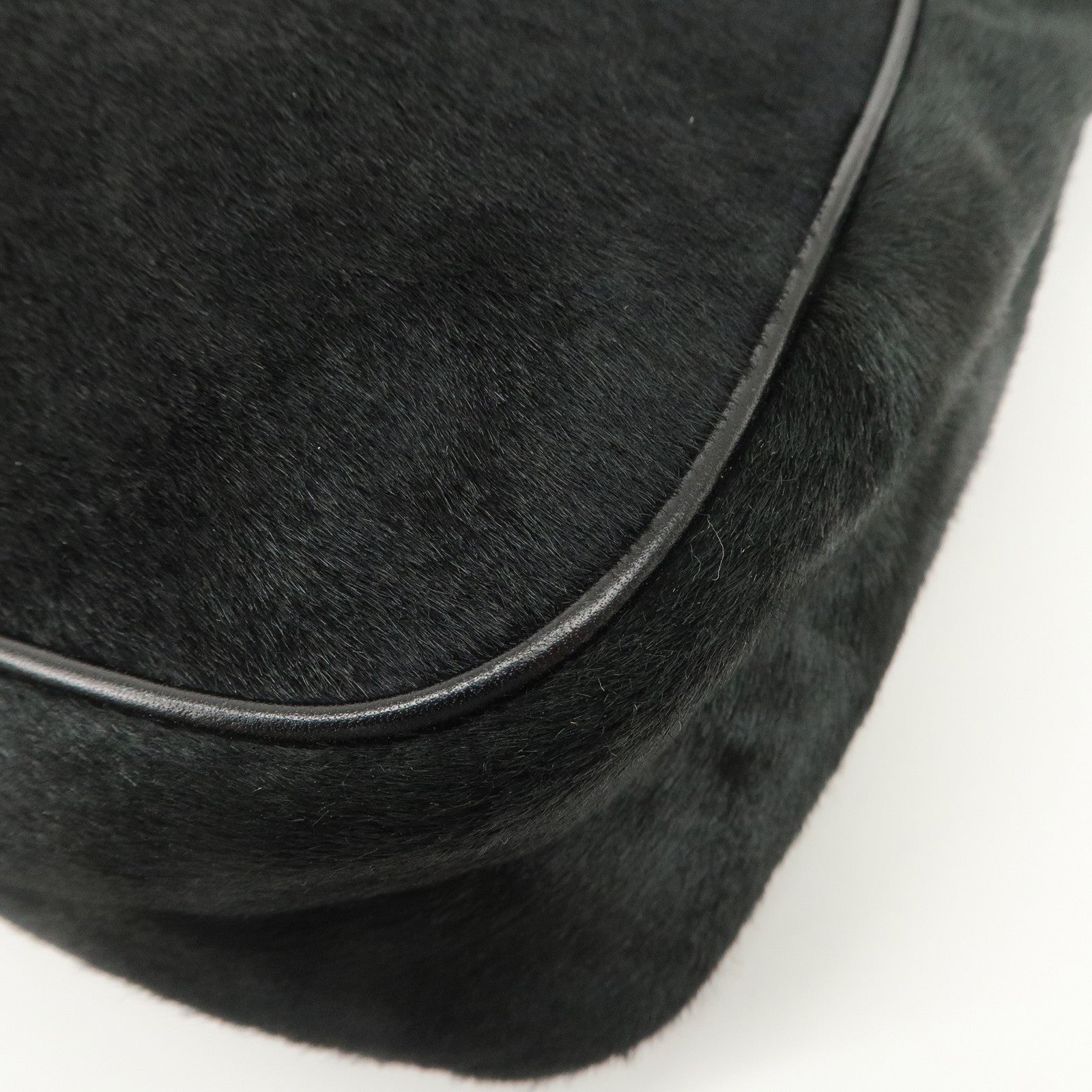 FENDI Haircalf Leather Shoulder Bag Hand Bag Black 15328