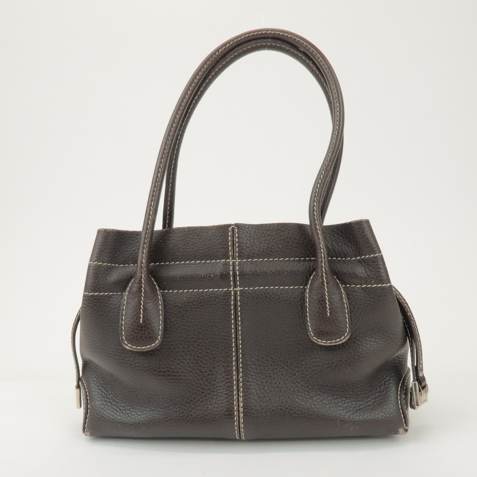 TOD'S Leather Shoulder Bag Hand Bag Dark Brown