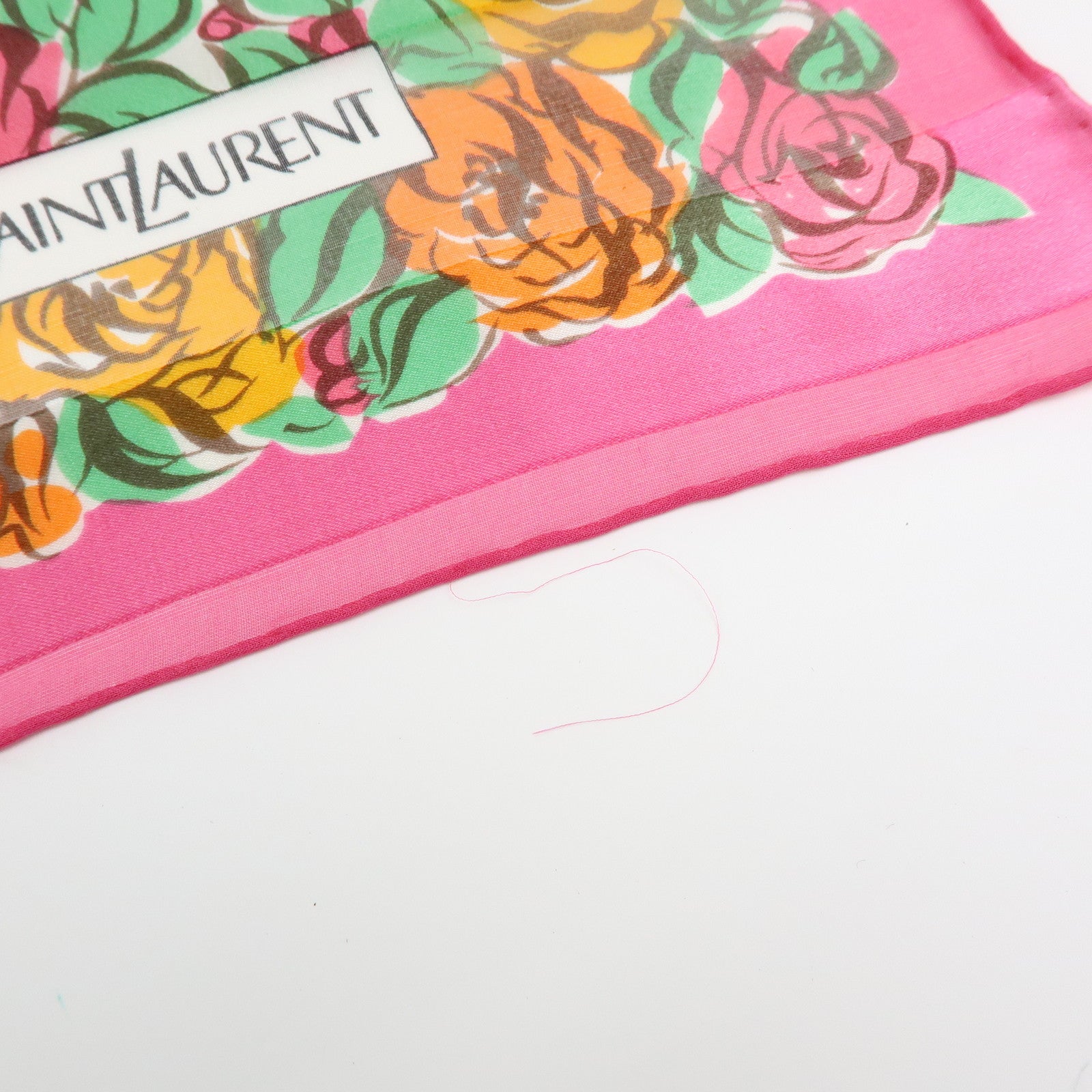 SAINT LAURENT PARIS YSL YVES Silk 100% Scarf Floral Motif Pink