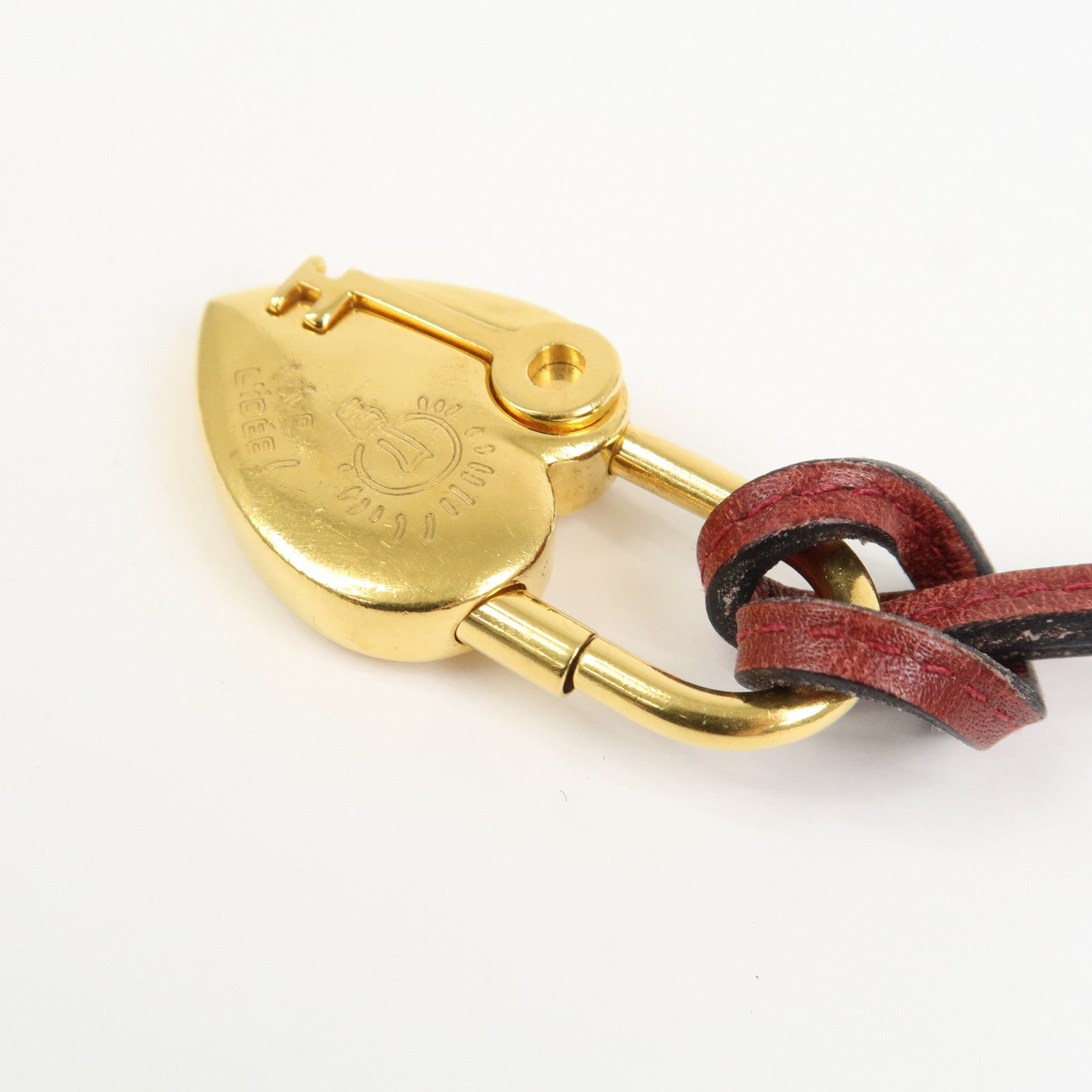 HERMES Vivaldi Heart Cadena Necklace Metal Leather Gold Red