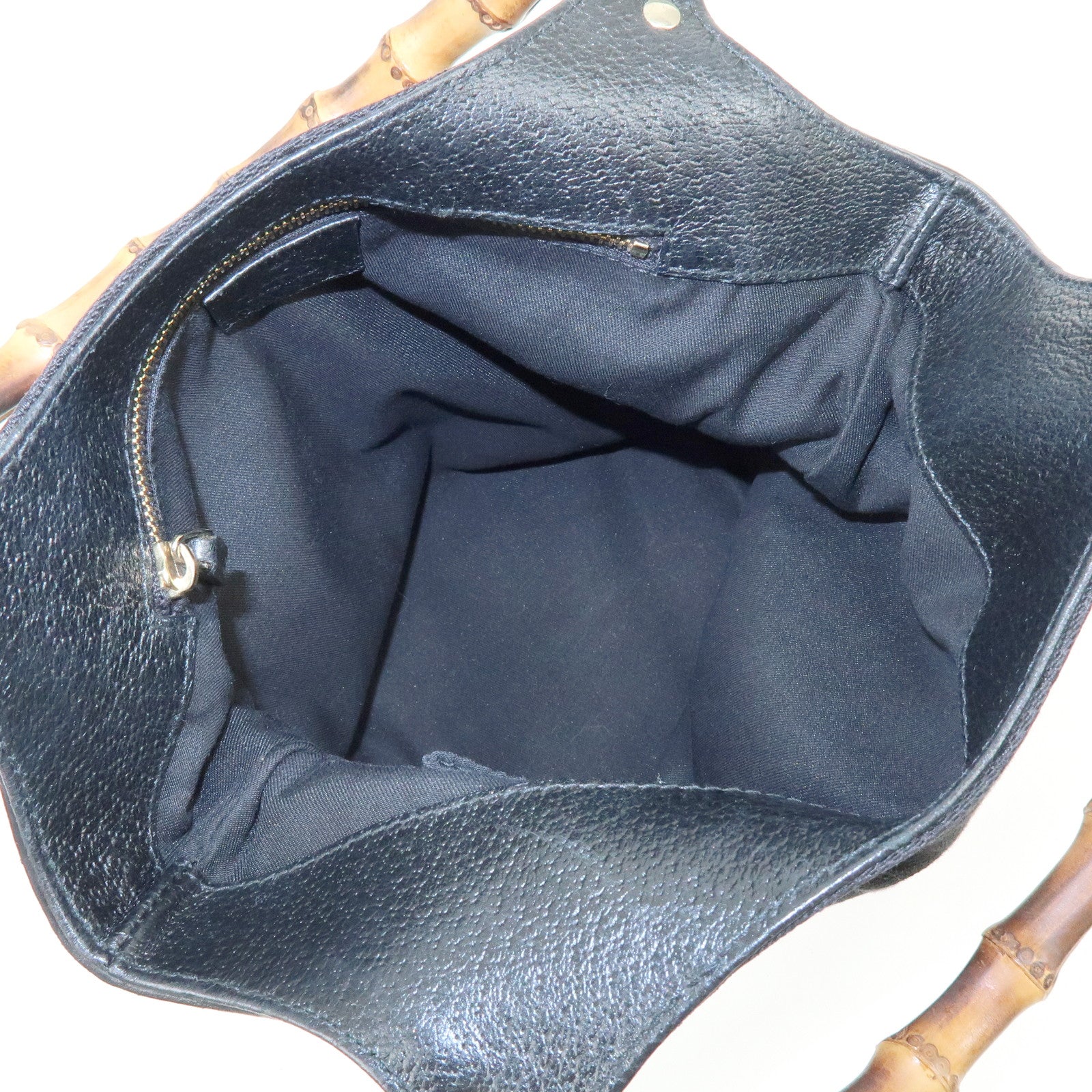 GUCCI Bamboo GG Canvas Leather Hand Bag Tote Bag Black 140203