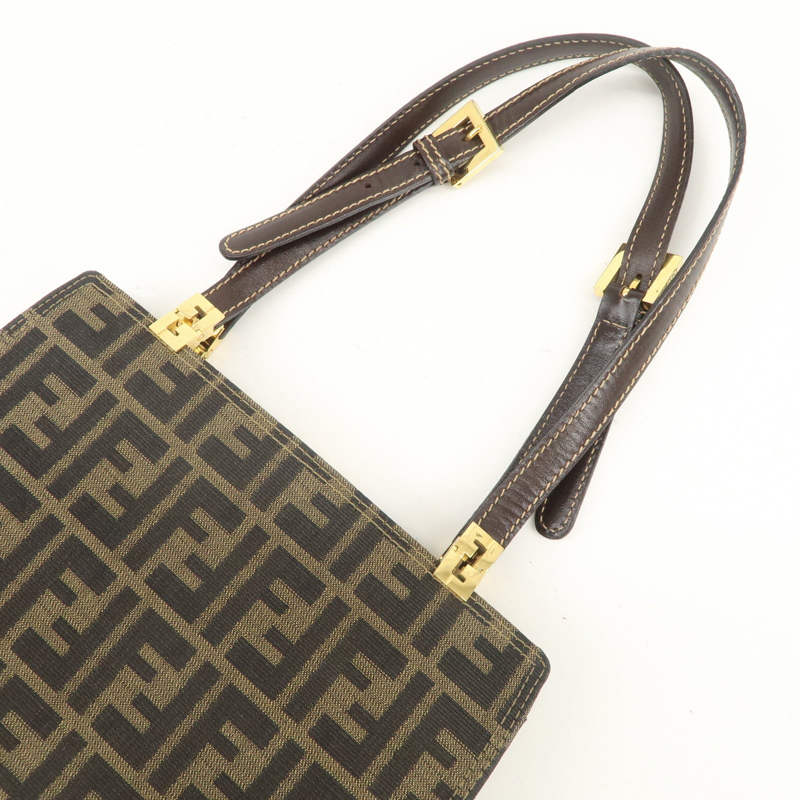 FENDI Zucca Canvas Leather Shoulder Bag Hand Bag Brown Black