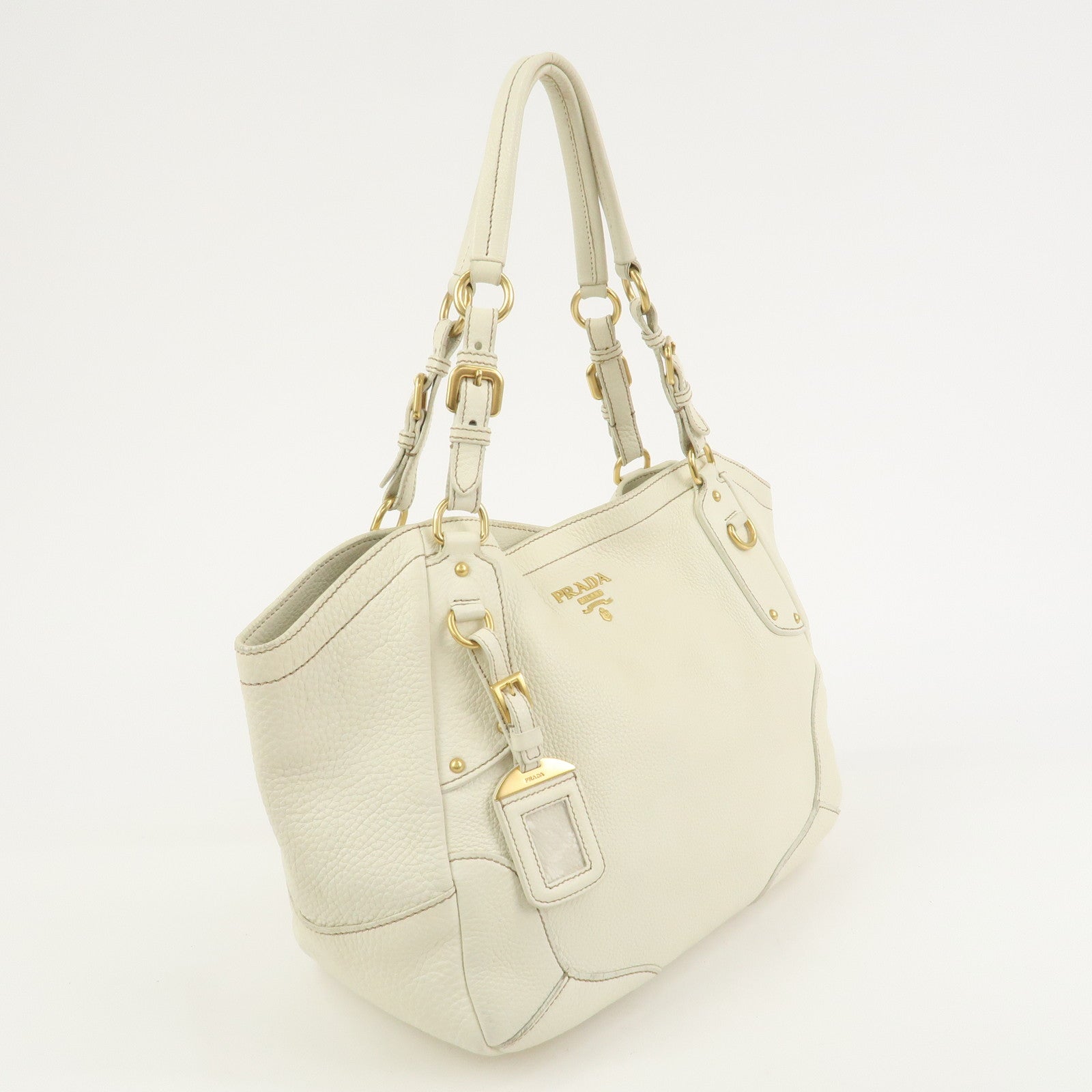 PRADA Logo Calf Leather Tote Bag Shoulder Bag Ivory BR3844