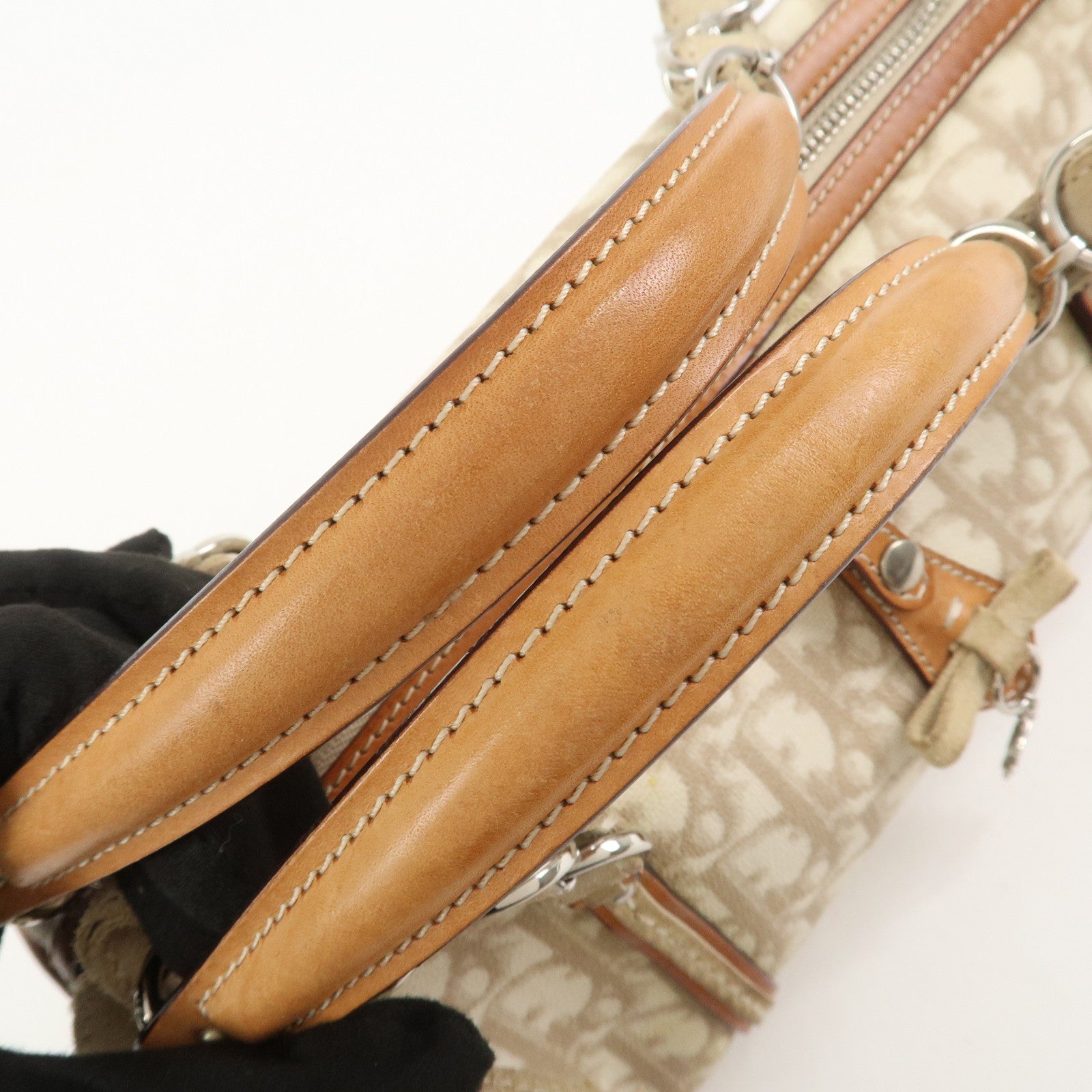 Christian Dior Romantic Trotter PVC Leather Hand Bag Beige