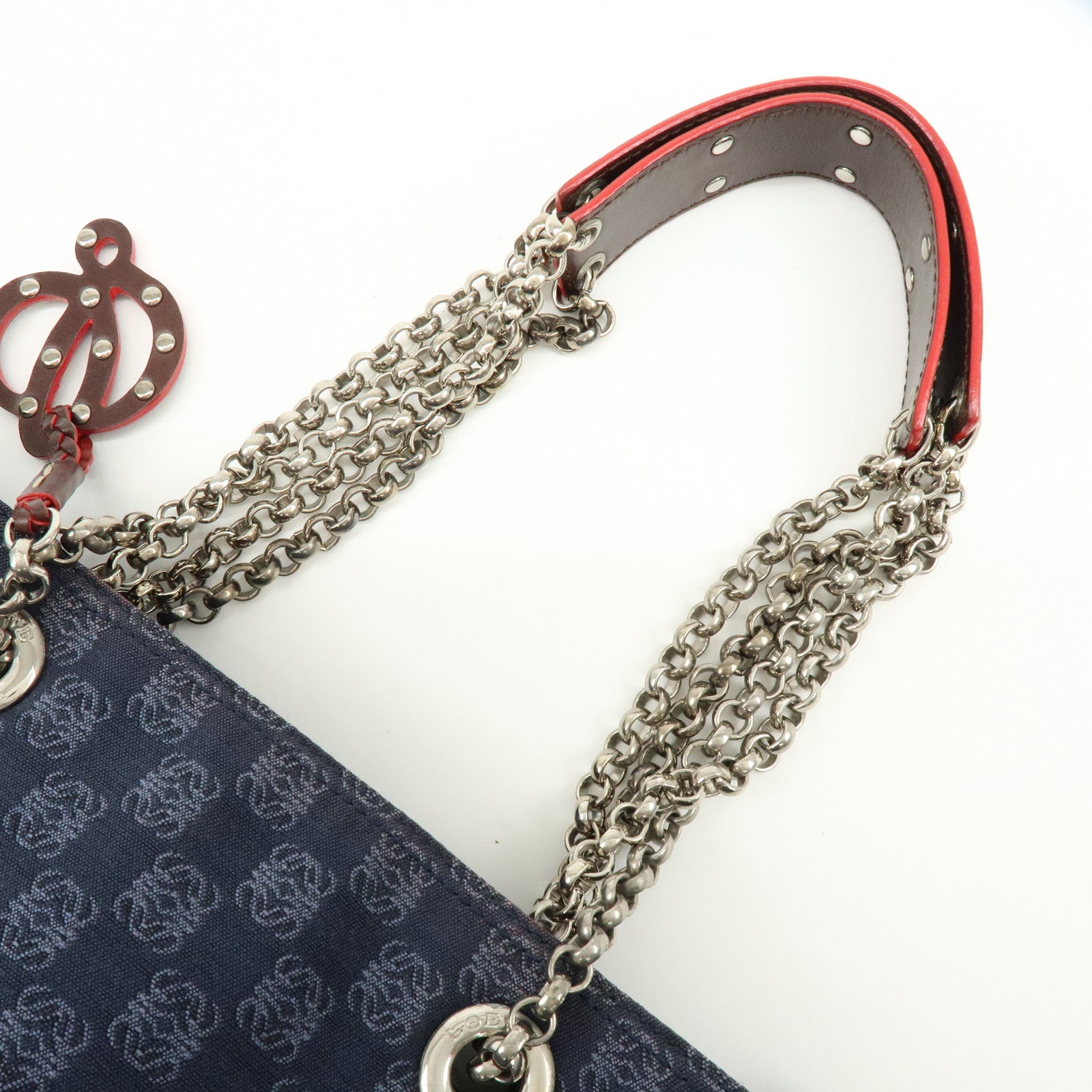 LOEWE Repeat Anagram Canvas Leather Shoulder Bag Blue Brown