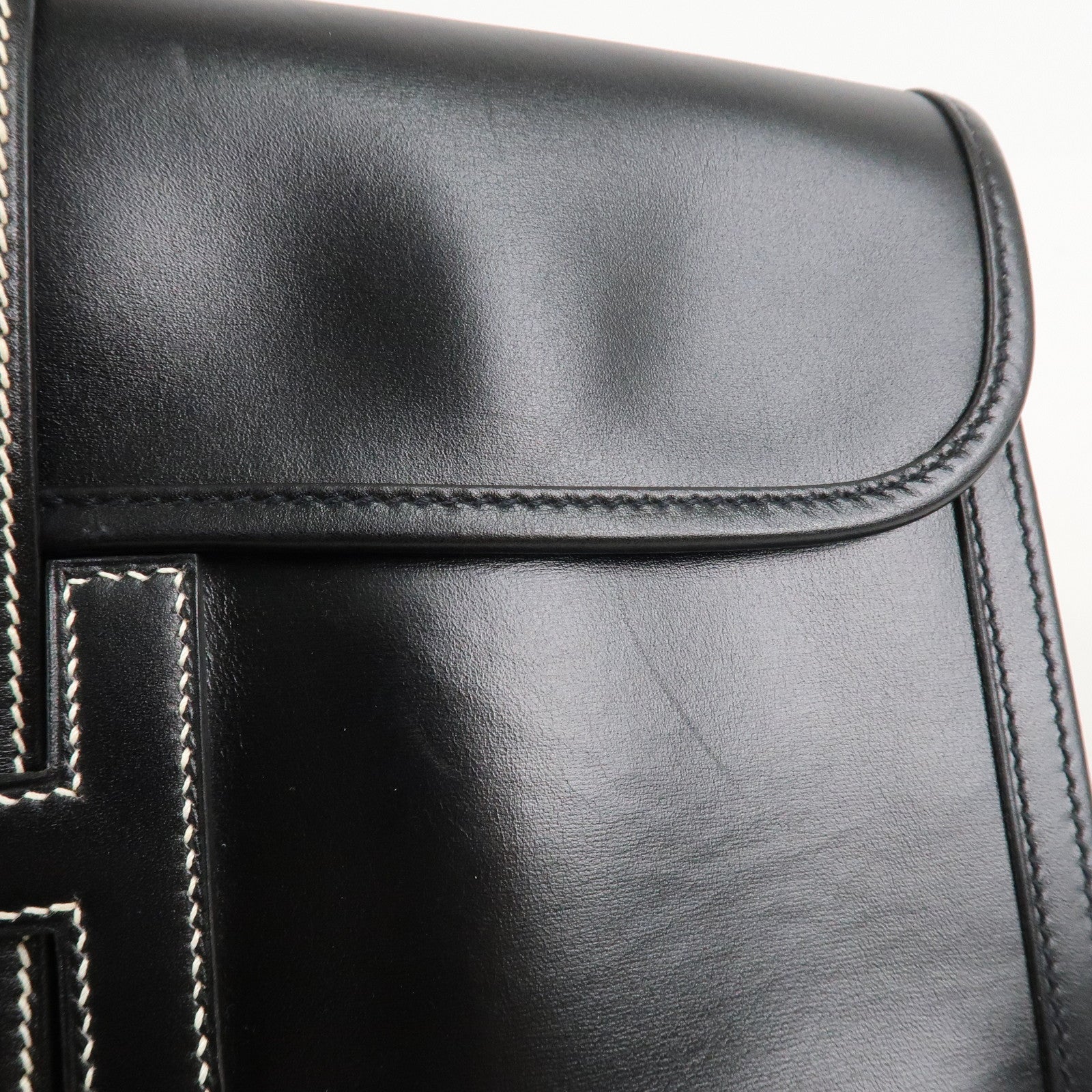 HERMES Box Calf Leather Jige PM Clutch Bag Black