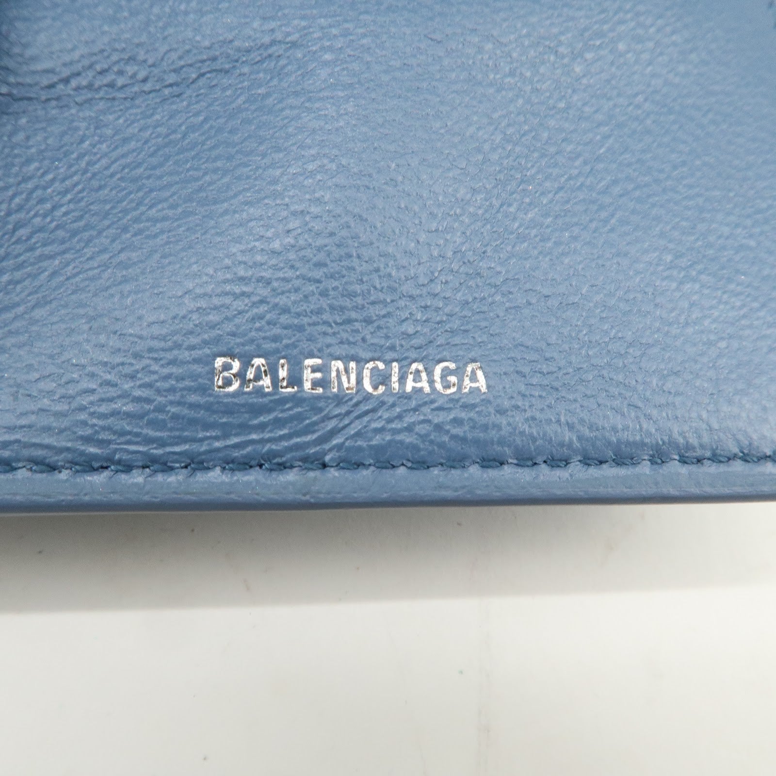 BALENCIAGA Denim Leather CASH Mini Tri-fold Compact Wallet 593813