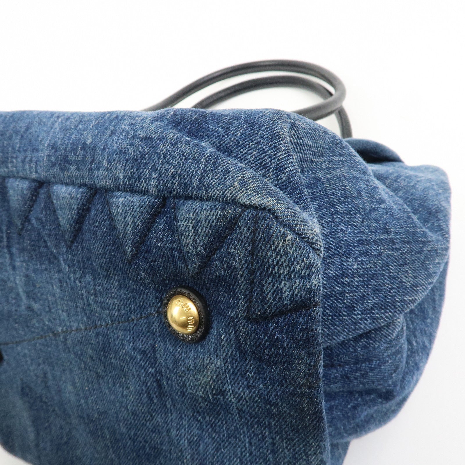 MIU MIU Biker Denim Leather Tote Bag Hand Bag Navy RR1932