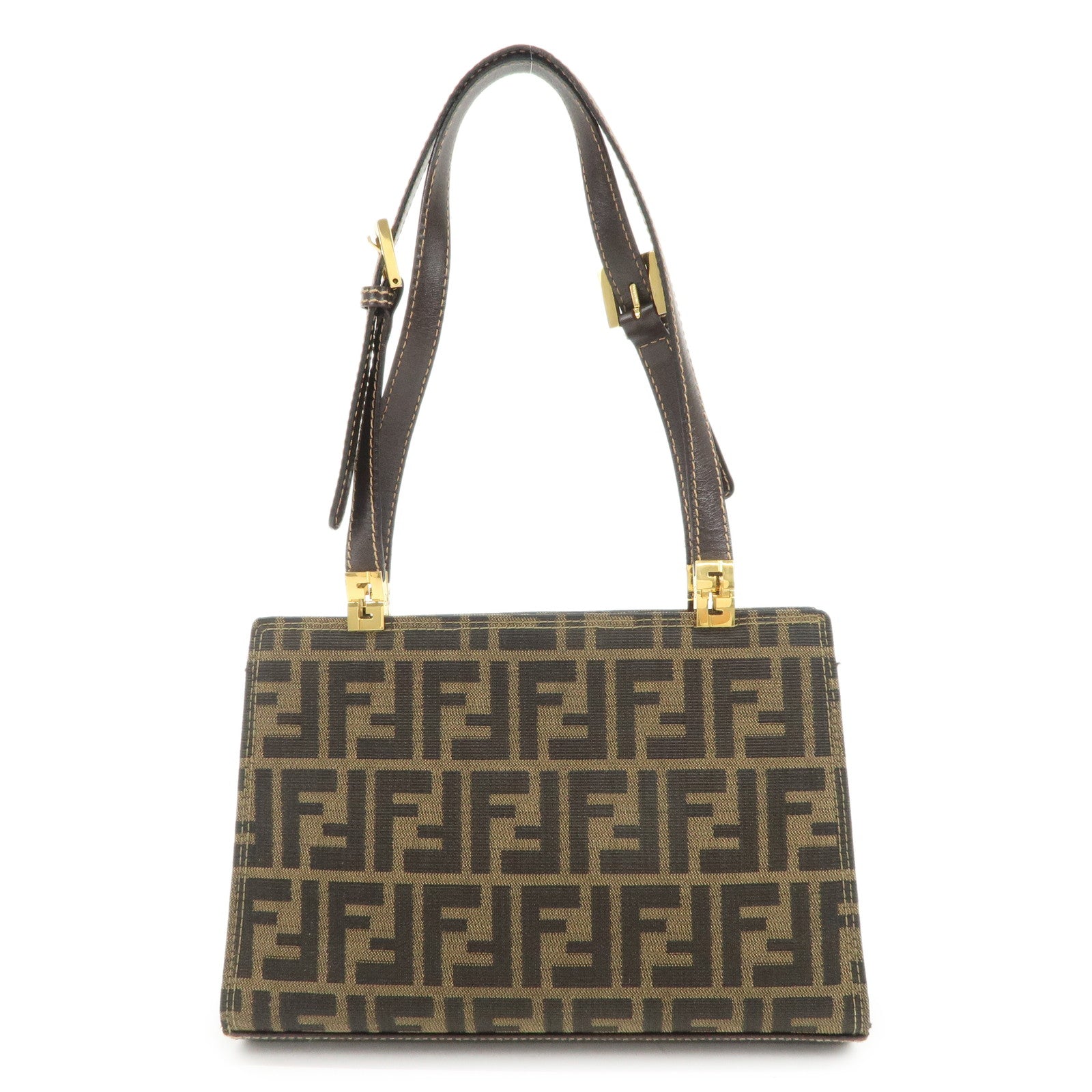 FENDI Zucca Canvas Leather Shoulder Bag Hand Bag Brown Black