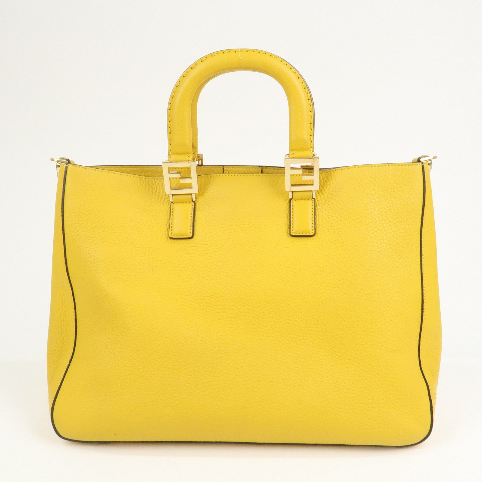 FENDI Selleria Leather 2Way Hand Tote Shoulder Bag Yellow 8BH368