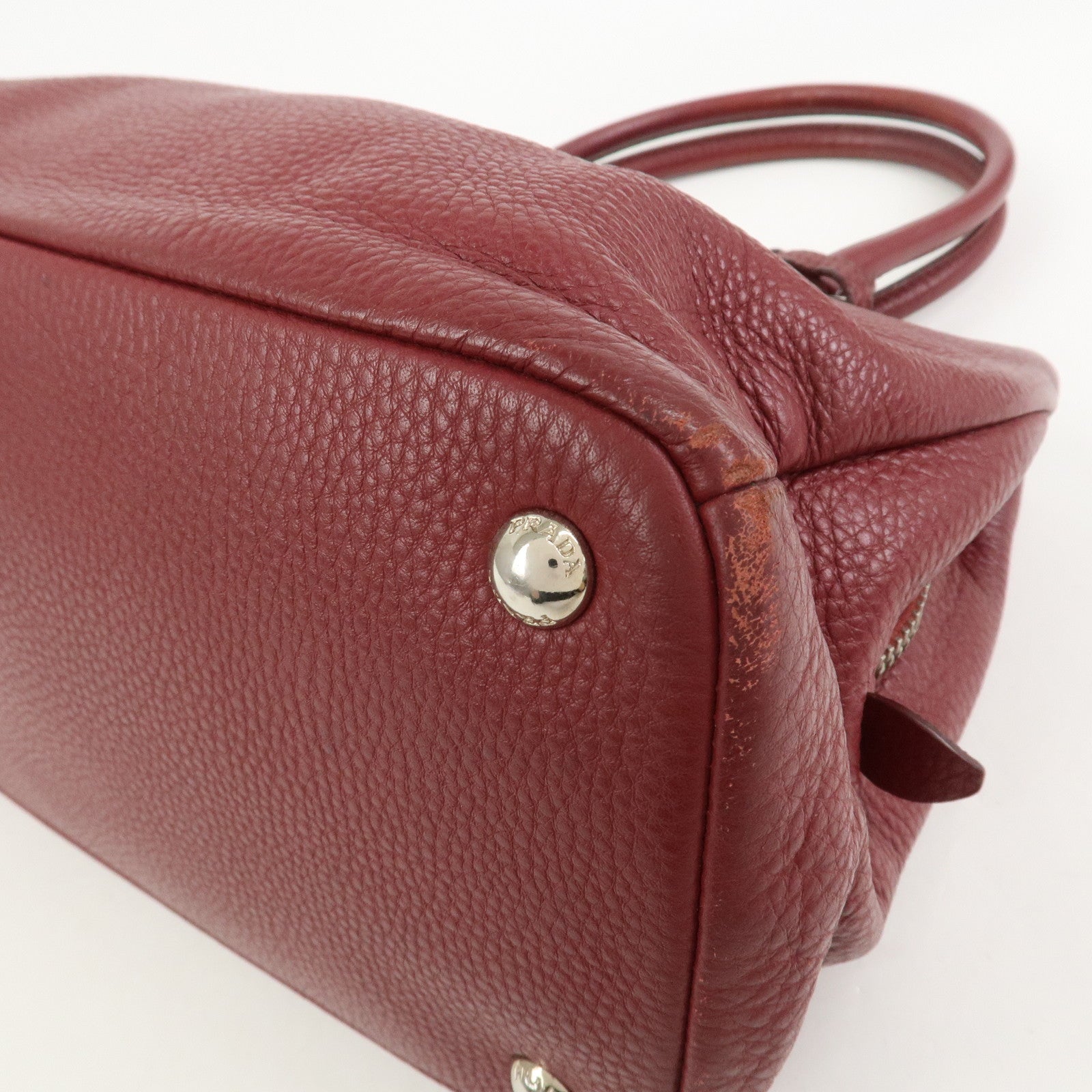 PRADA Triangle Logo 2Way Bag Hand Shoulder Bag Bordeaux 1BA853