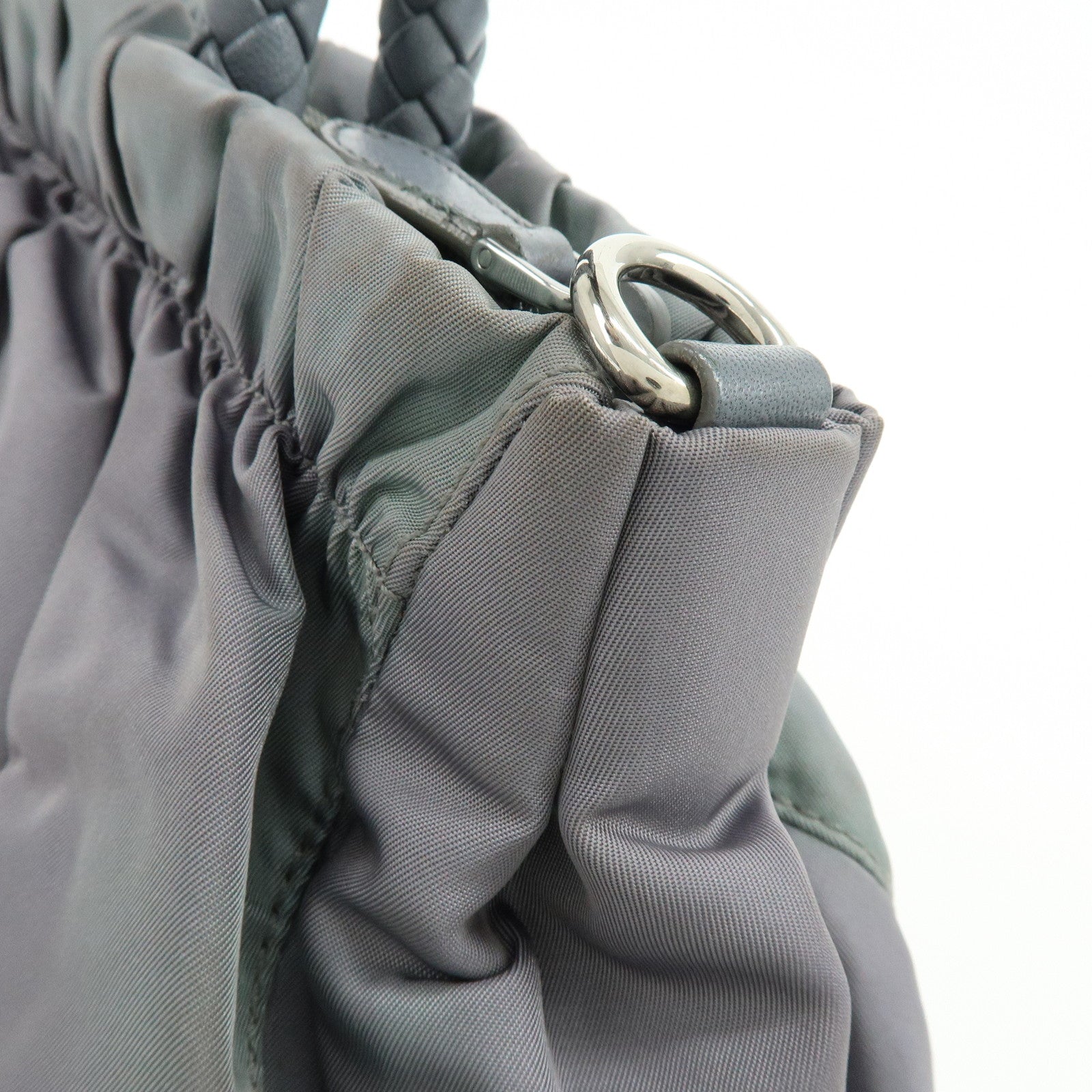 PRADA Nylon Leather 2Way Gathered Ribbon Hand Shoulder Bag Gray