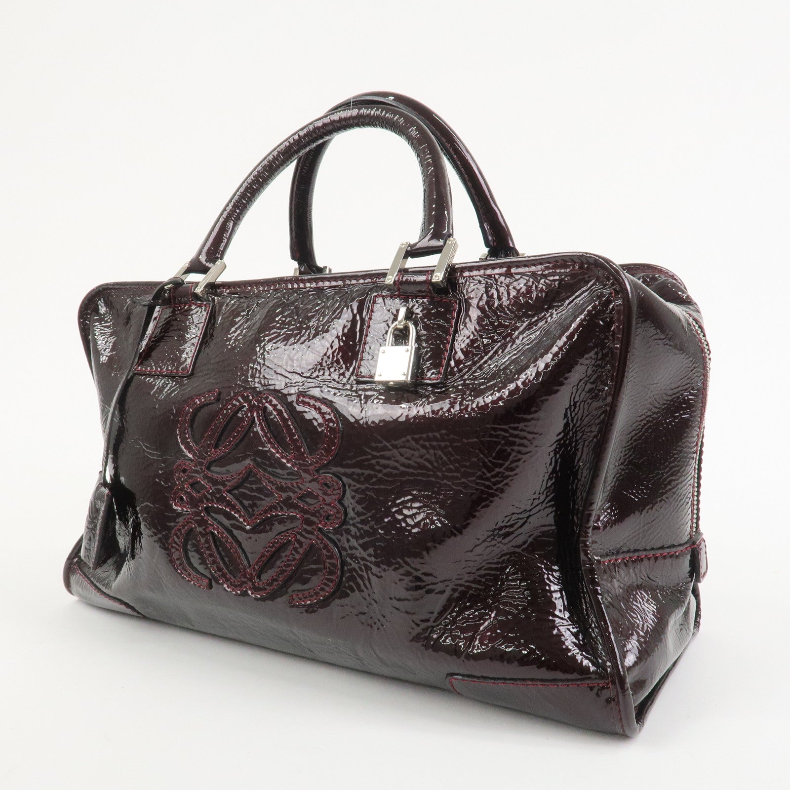 LOEWE Amazona Patent Leather Hand Bag Burgundy