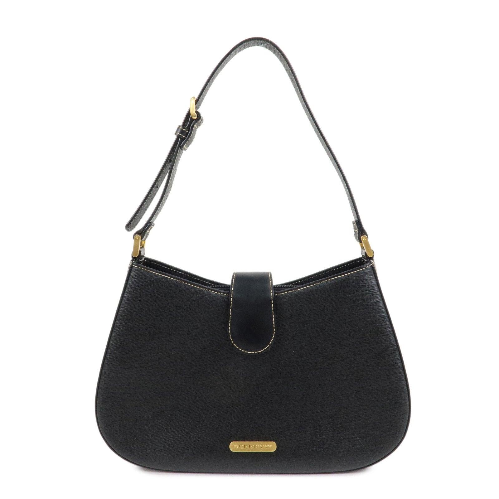 BURBERRY Leather Shoulder Bag Hand Bag Black Gold HDW