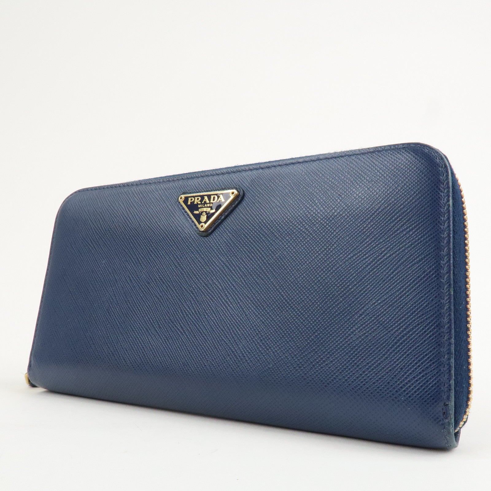 PRADA Triangle Logo Saffiano Leather Zippy Long Wallet Navy 1ML506