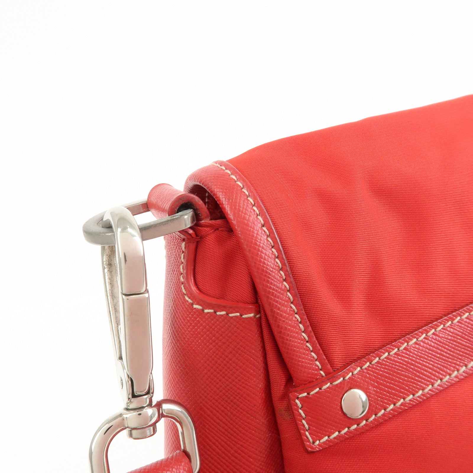 PRADA Triangle Logo Nylon Saffiano Leather Shoulder Bag Red BT0436