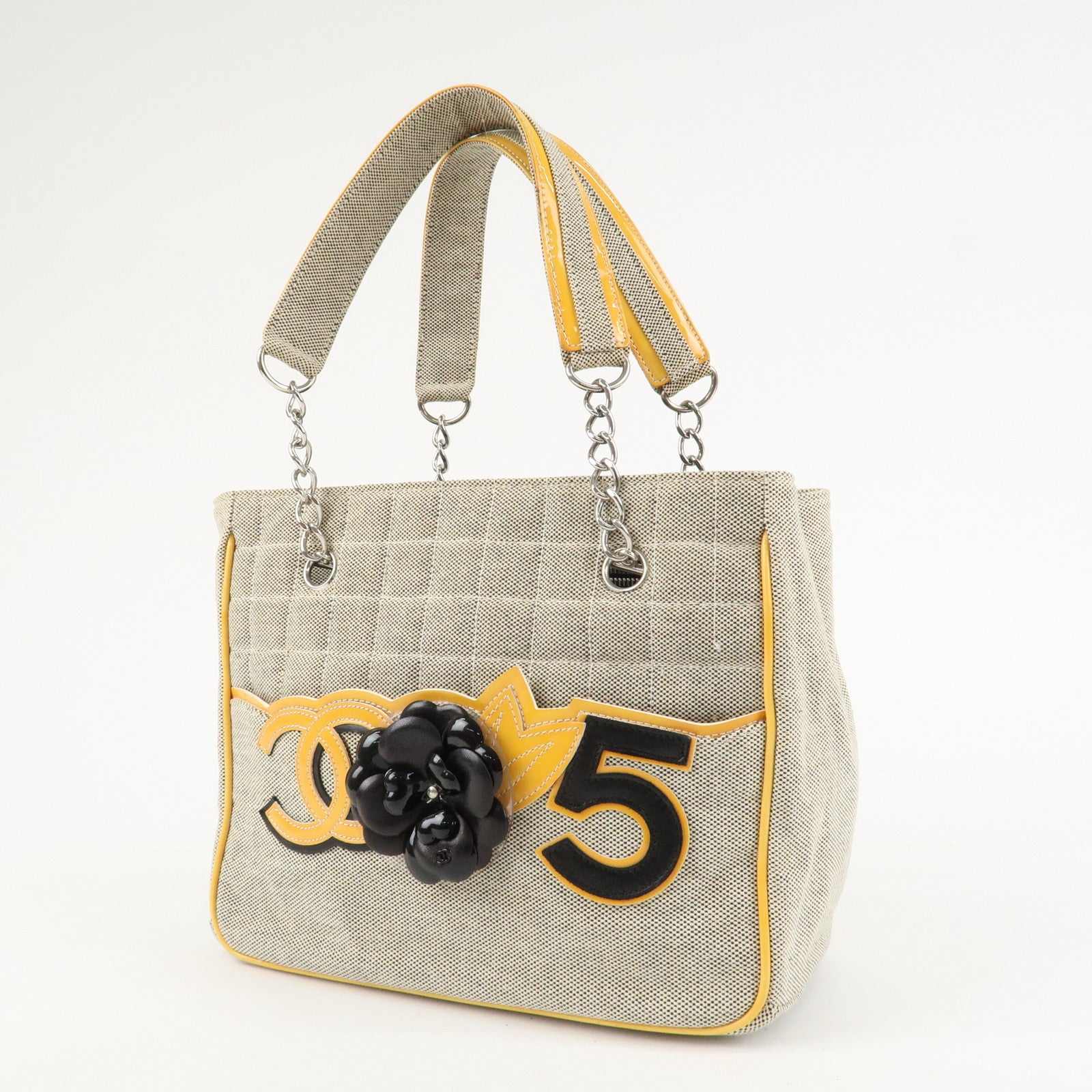 CHANEL Camelia No.5 Chocolate Bar Chain Shoulder Bag A31573 Used