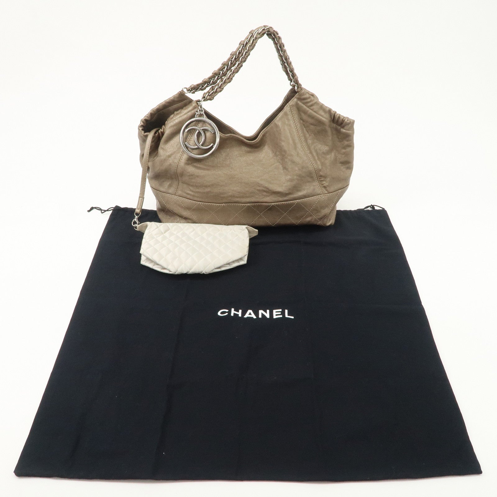 CHANEL COCO Cabas Matelasse Leather Chain Shoulder Bag Brown A33986 Used