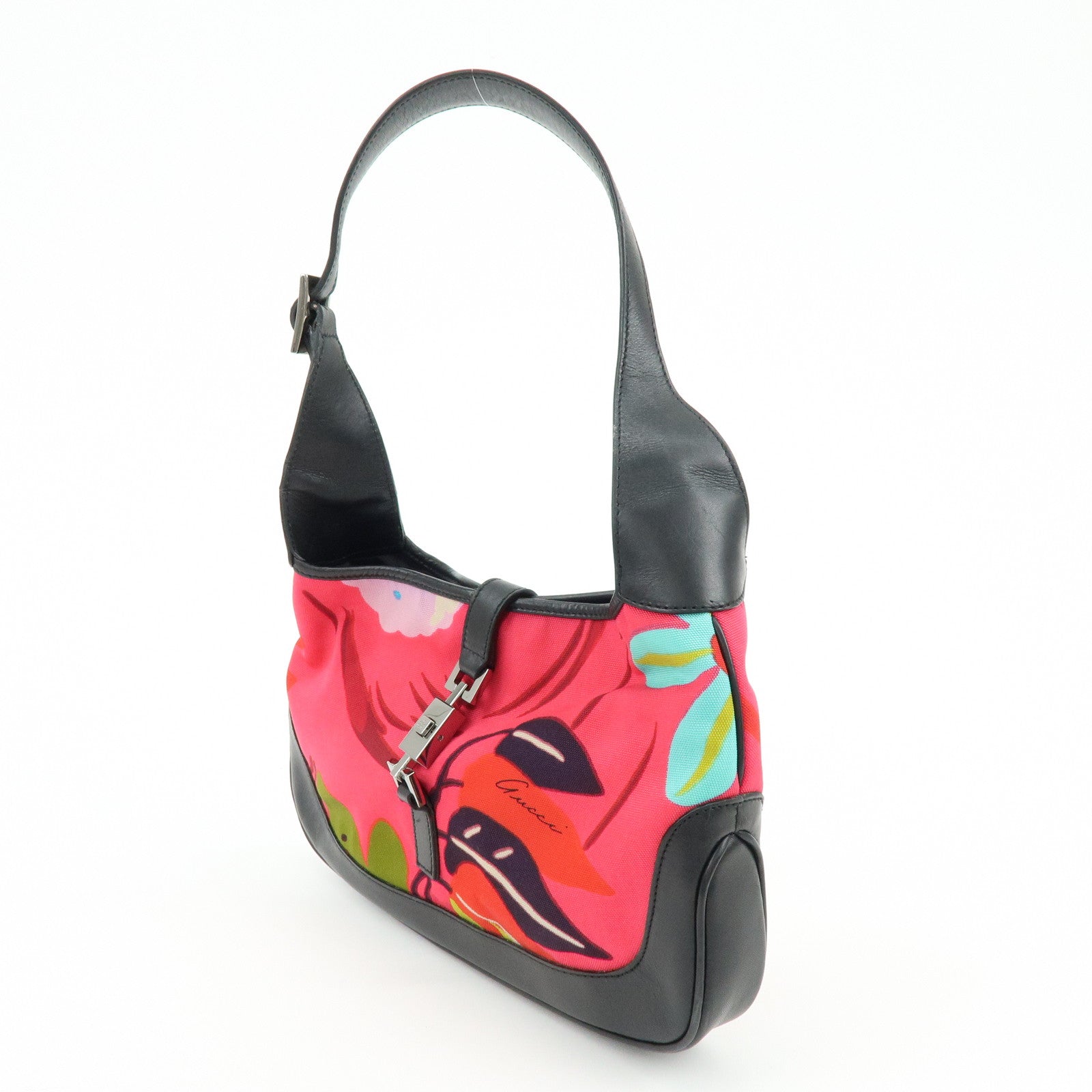 GUCCI Jackie Nylon Leather Shoulder Hand Bag Pink Black 001.9735