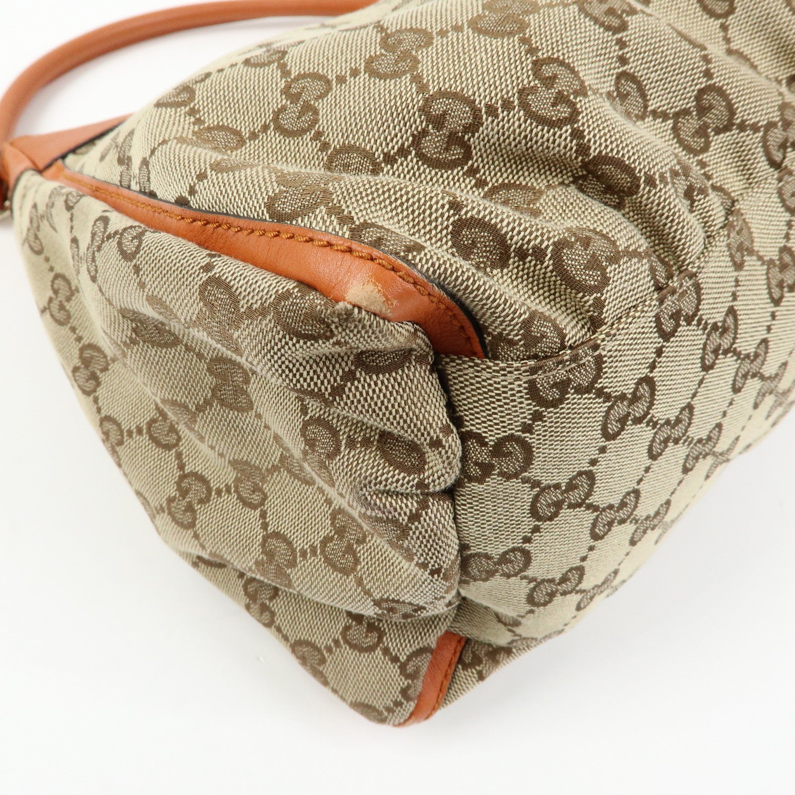 GUCCI Abbey GG Canvas Leather Shoulder Bag Beige Orange 189833