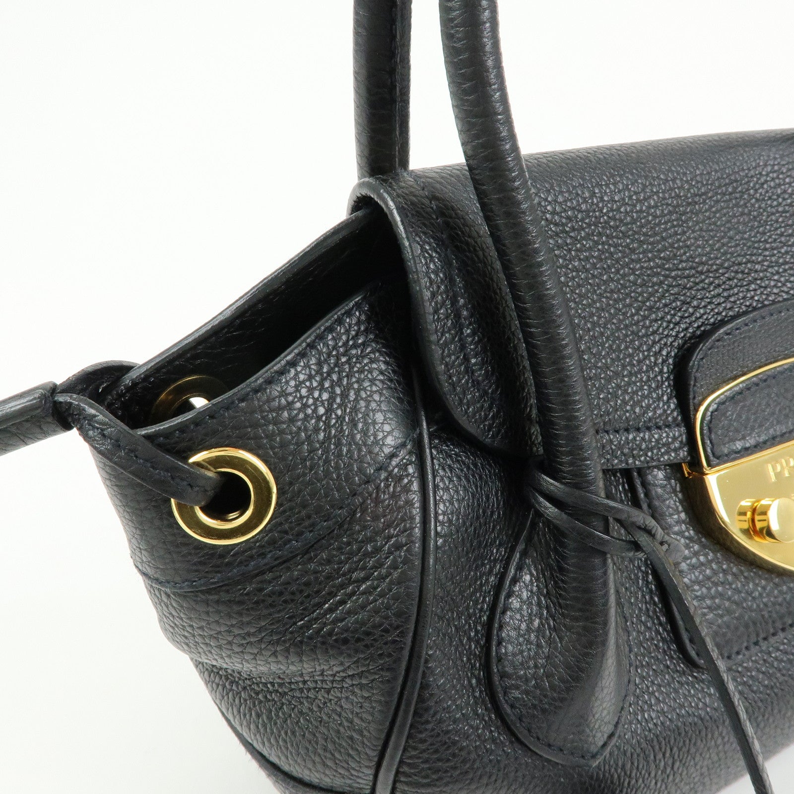 PRADA Vitello Daino Leather Hand Bag Shoulder Bag Black BR3207