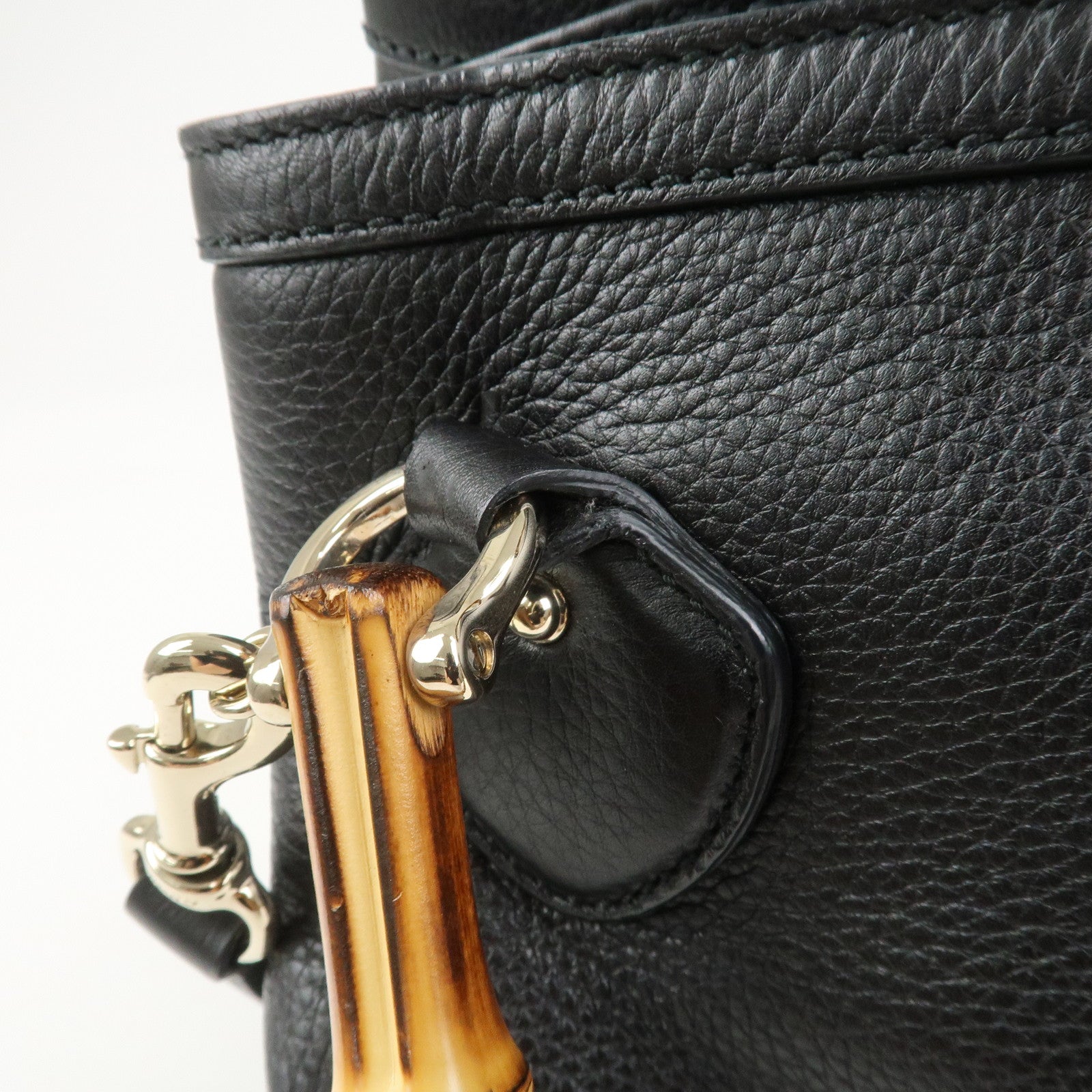 GUCCI Bamboo Logo Leather 2Way Shoulder Bag Hand Bag Black 308360
